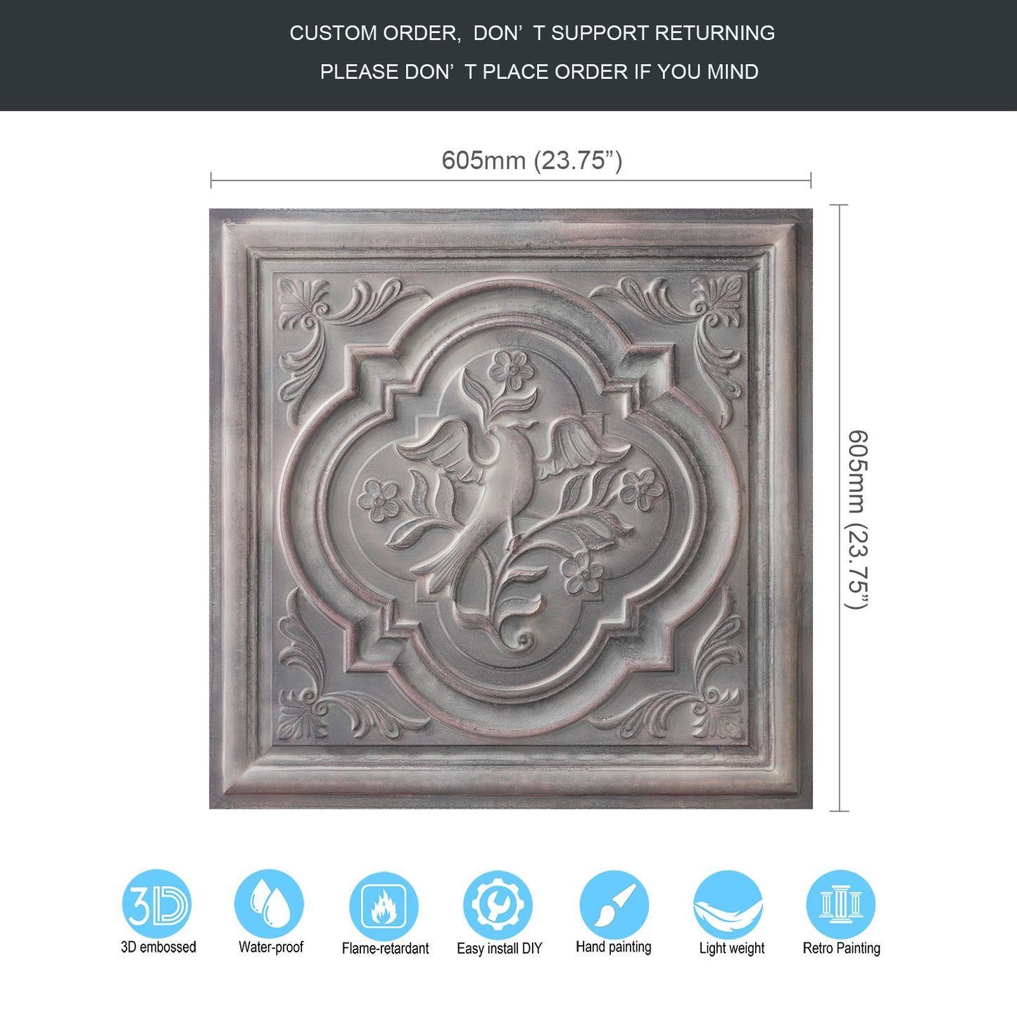 10tiles/lot DIY Faux Metal Ceiling Tile Panels for Café Bars, Studios and Artistic Interiors PL39