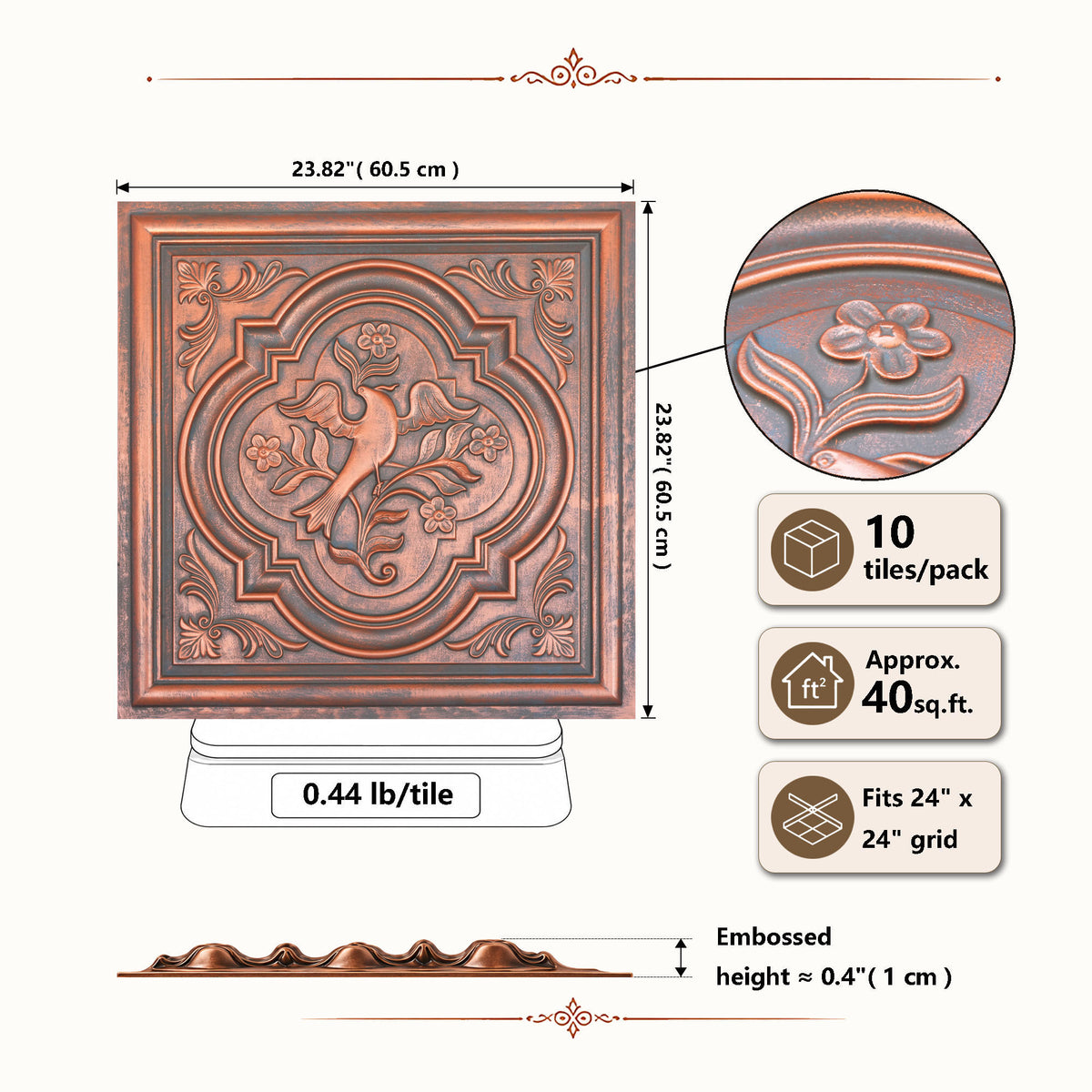 PAINTSDECOR PL39 Rustic copper ceiling tiles