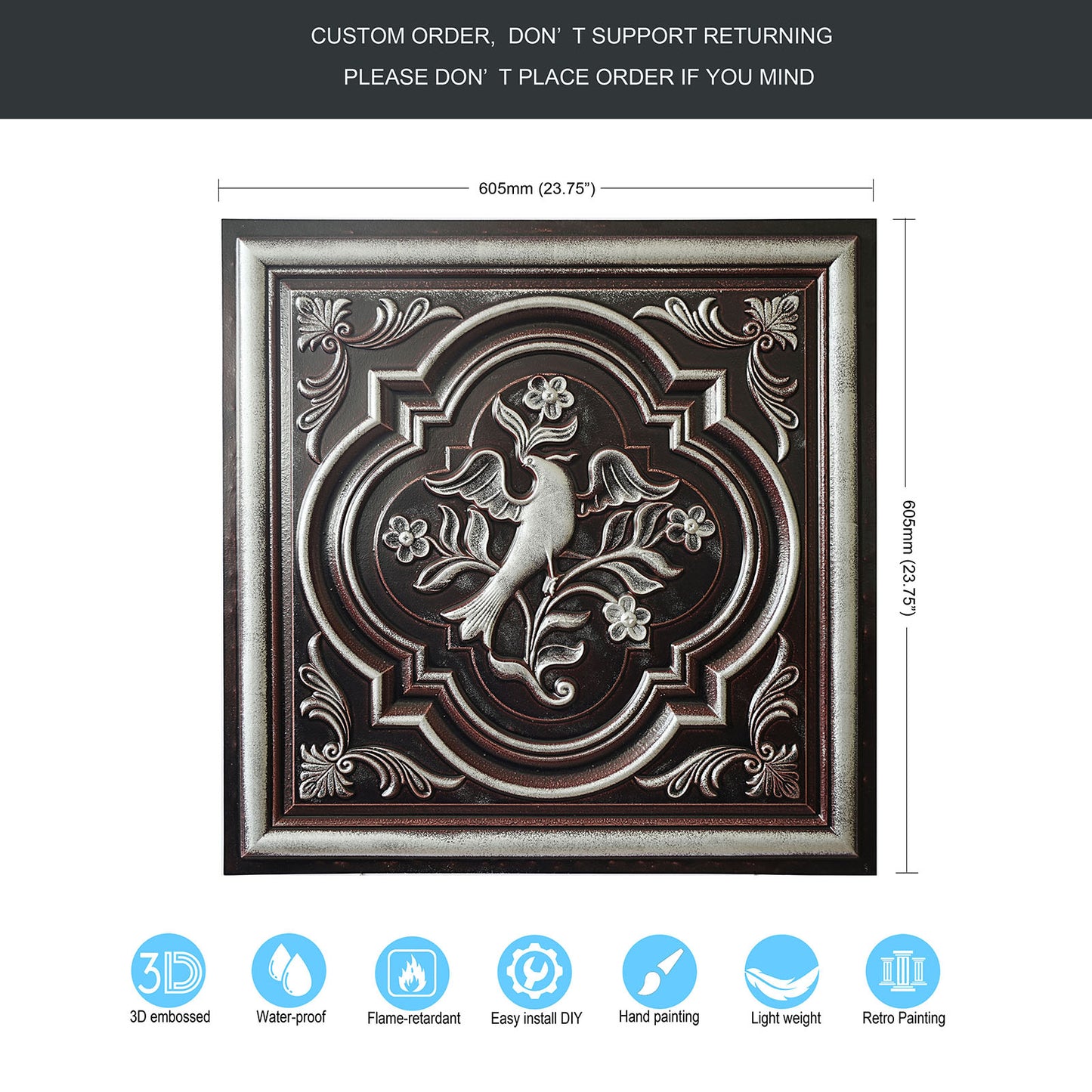 10tiles/lot DIY Faux Metal Ceiling Tile Panels for Café Bars, Studios and Artistic Interiors PL39