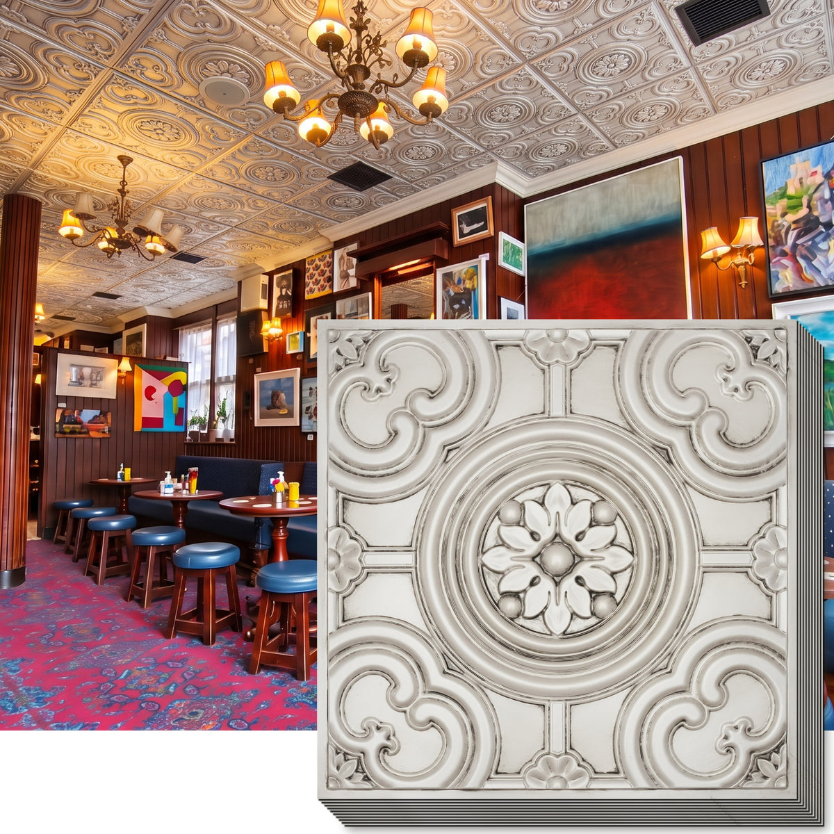 PAINTSDECOR PL50 Aged white ceiling tiles