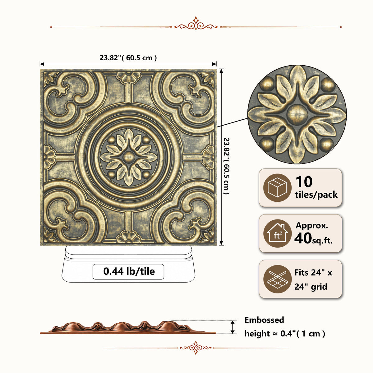 PAINTSDECOR PL50 Ancient gold ceiling tiles