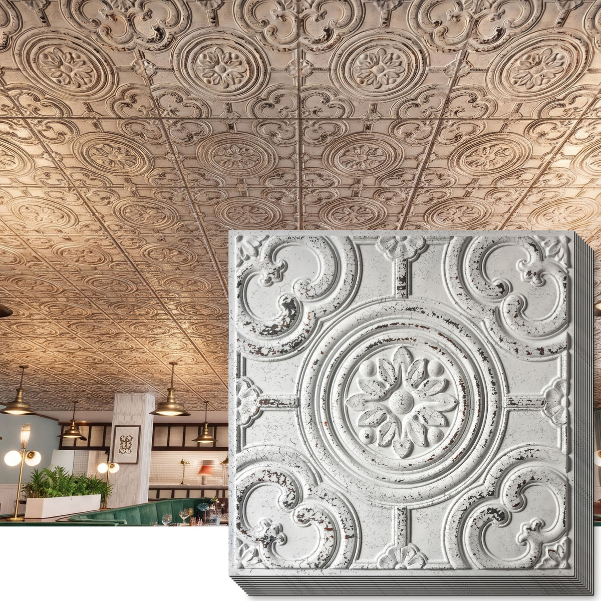 PAINTSDECOR PL50 Distress crack white black ceiling tiles