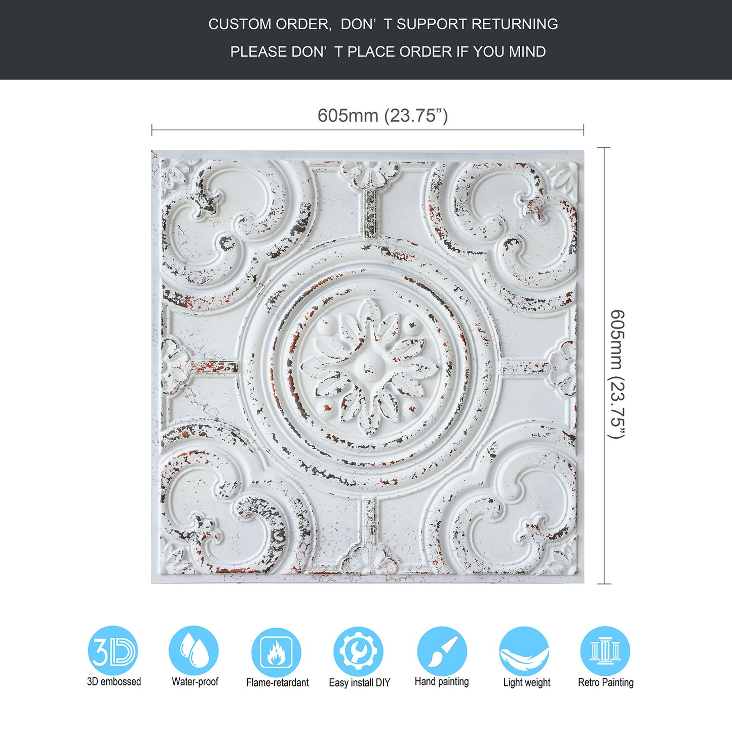 10tiles/lot Textured PVC Ceiling Tiles for Light-Luxury Restaurants, Salons and Beauty Studios PL50