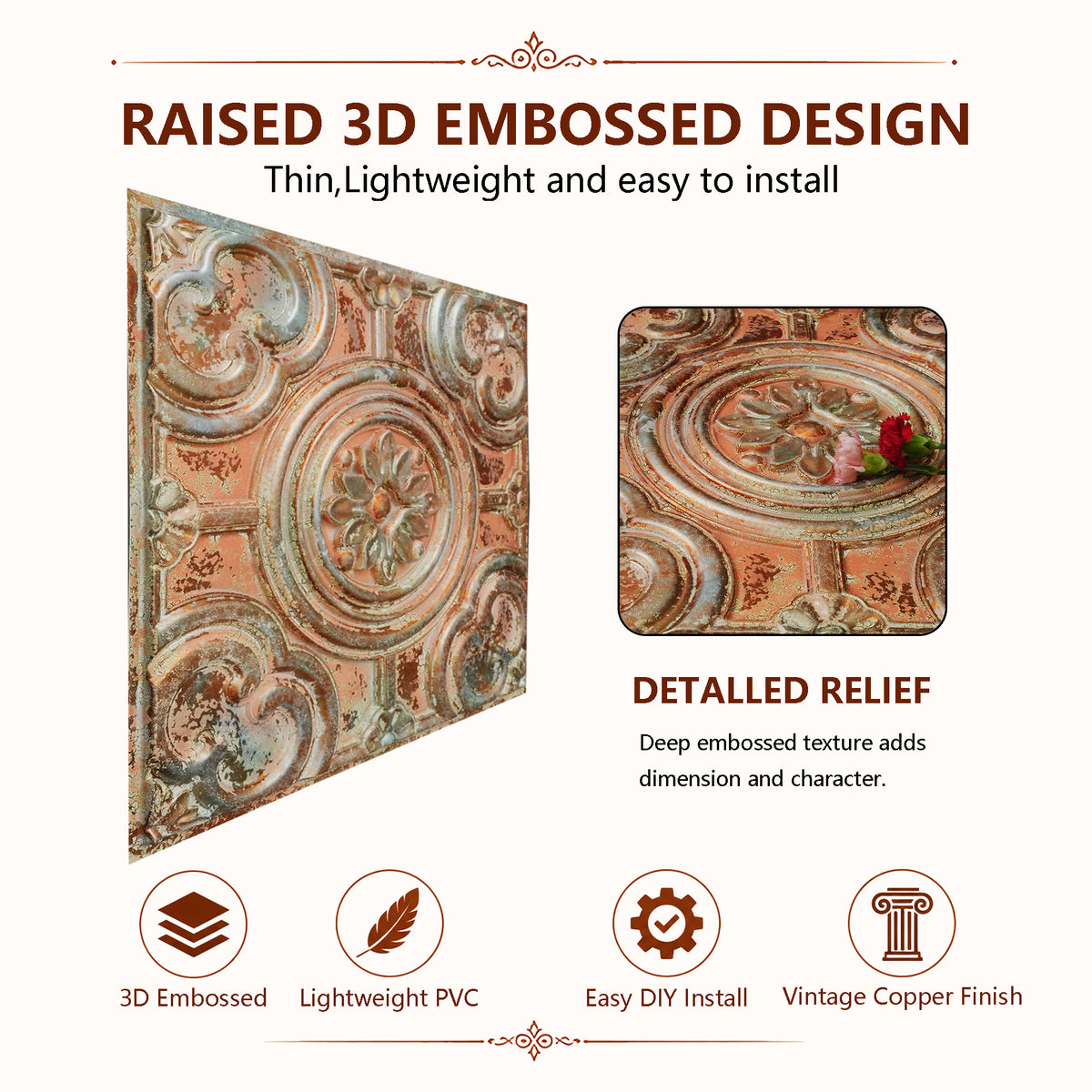 PAINTSDECOR PL50 Palazzo Clay ceiling tiles