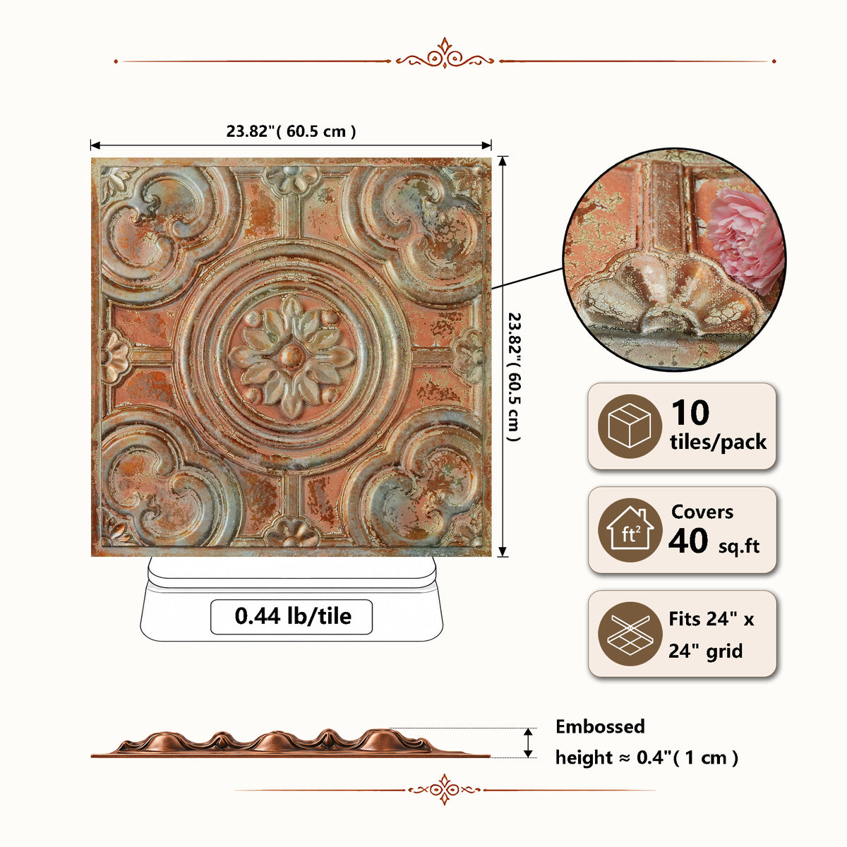 PAINTSDECOR PL50 Palazzo Clay ceiling tiles