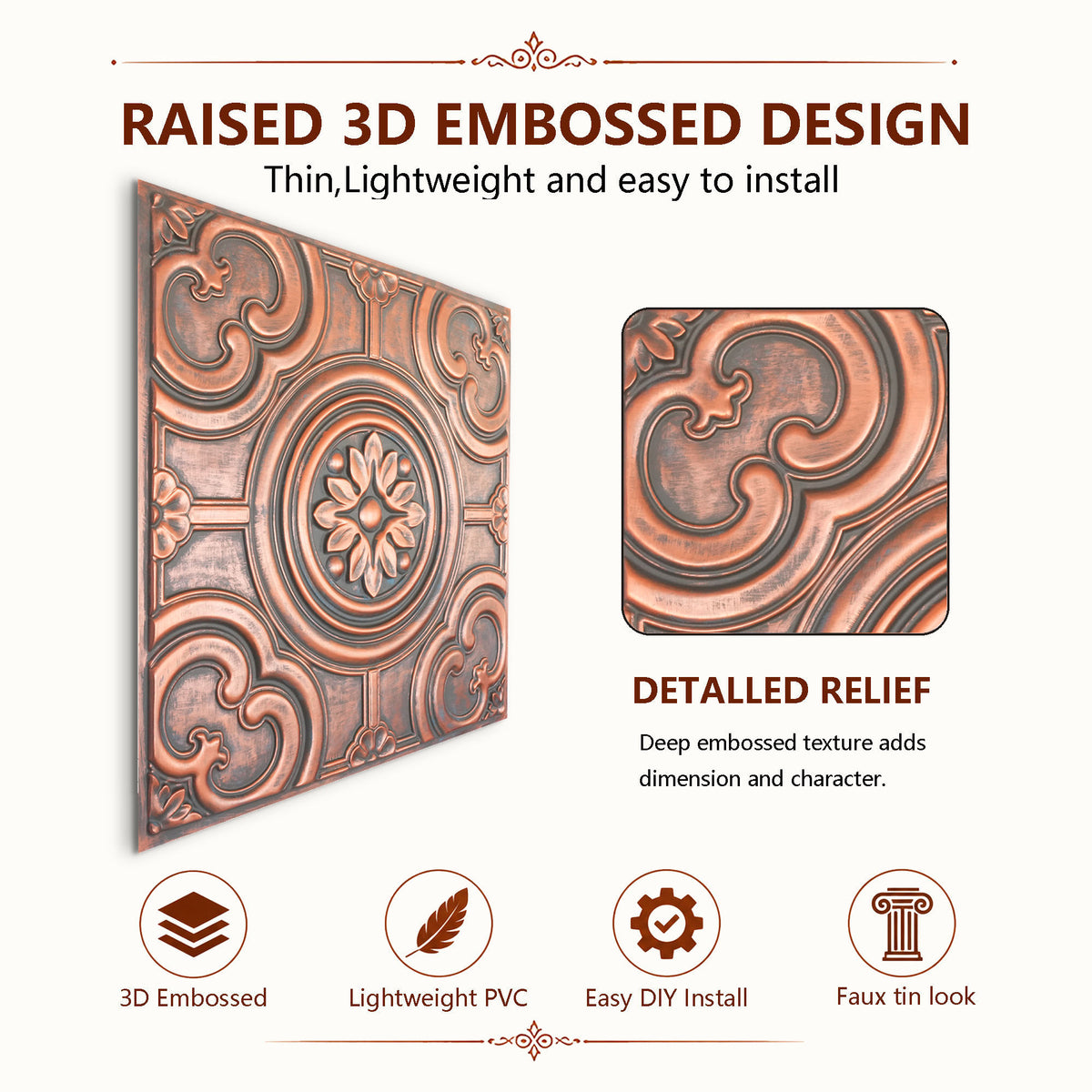PAINTSDECOR PL50 Rustic copper ceiling tiles