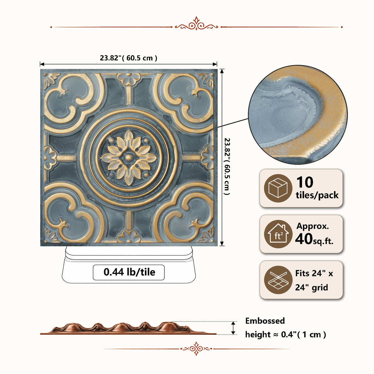 PAINTSDECOR PL50 Smoked gold ceiling tiles