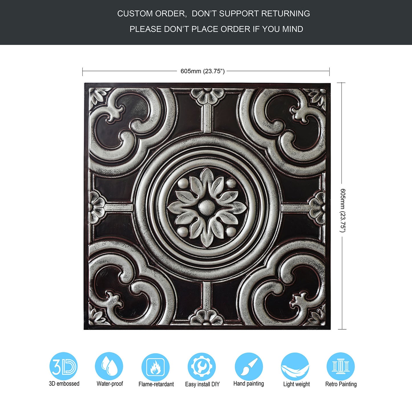 10tiles/lot 3D Faux Metal Ceiling Tiles for Stylish Bars, Clubs and Trendy Restaurants PL50