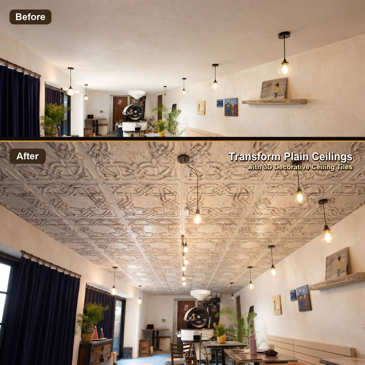 PAINTSDECOR PL61 Distress crack white black ceiling tiles