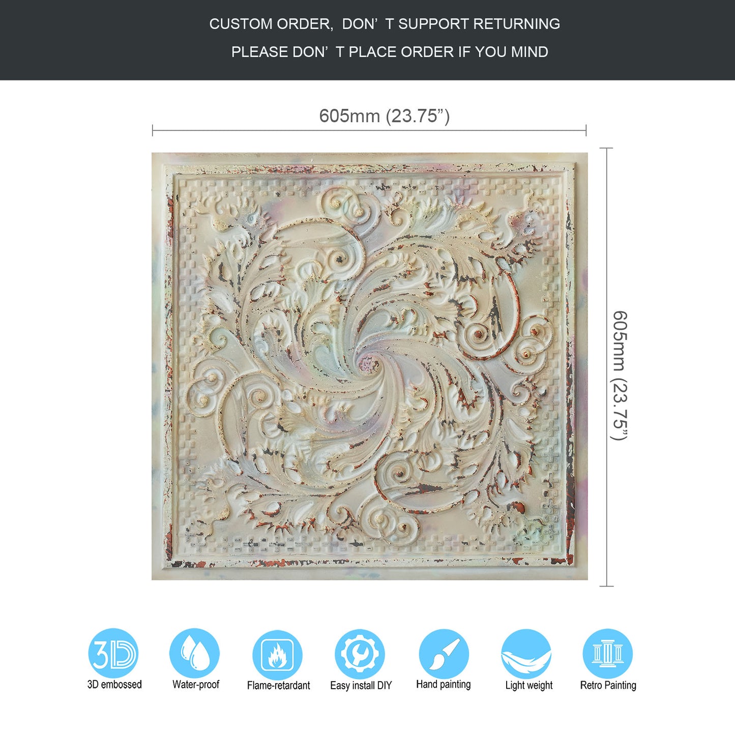 10tiles/lot Distressed Faux Tin Ceiling Tiles for Industrial Cafés, Craft Workshops and Retro Interiors PL62