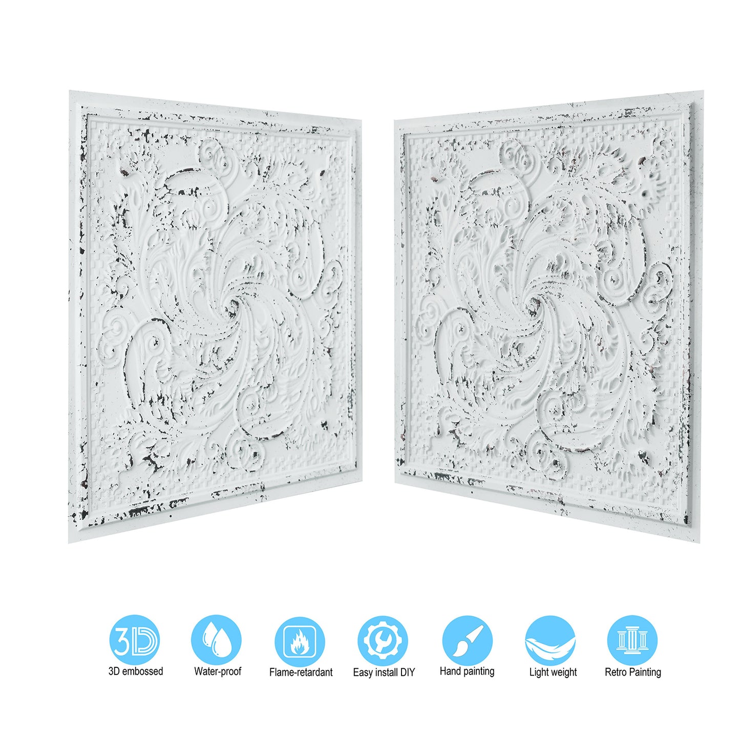 10tiles/lot Distressed Faux Tin Ceiling Tiles for Industrial Cafés, Craft Workshops and Retro Interiors PL62