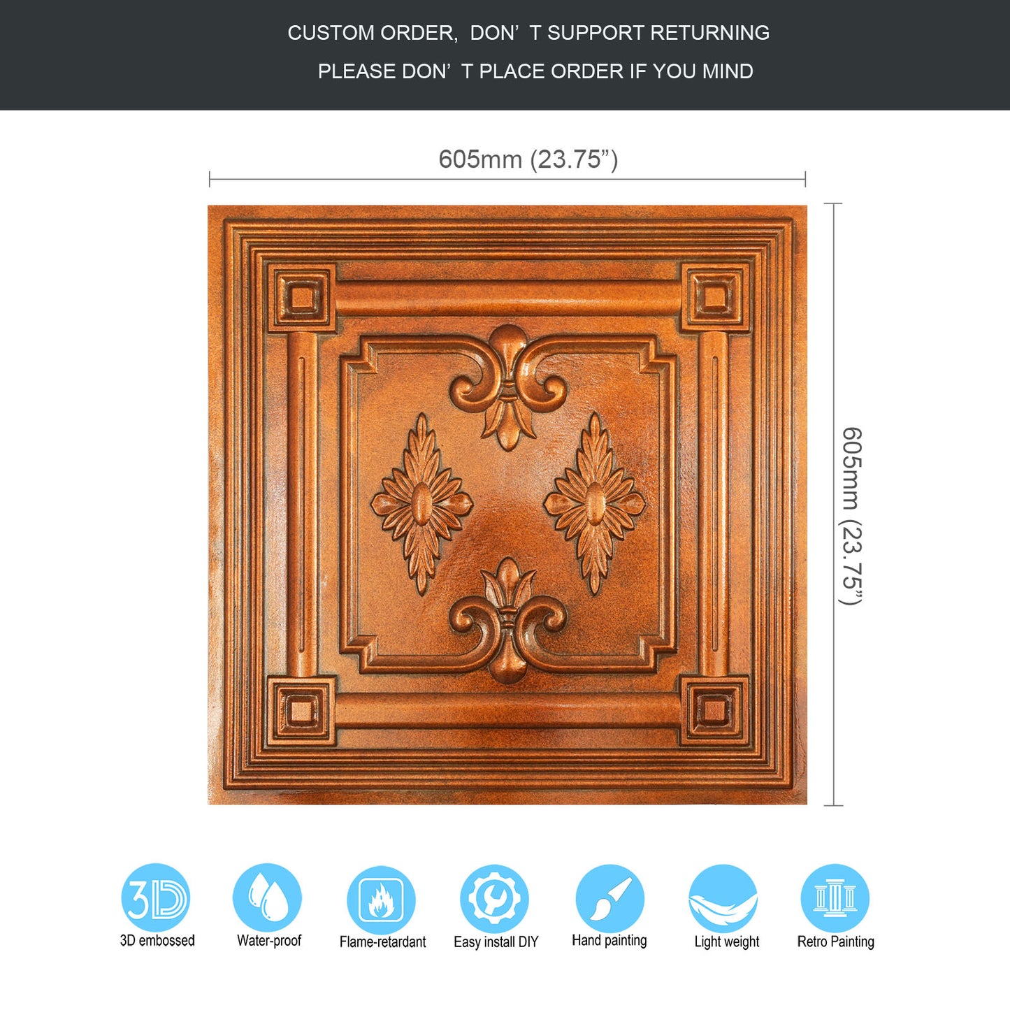 10tiles/lot Faux Metal Ceiling Tiles for Stylish Kitchens, Bedrooms and Interior Renovation PL63