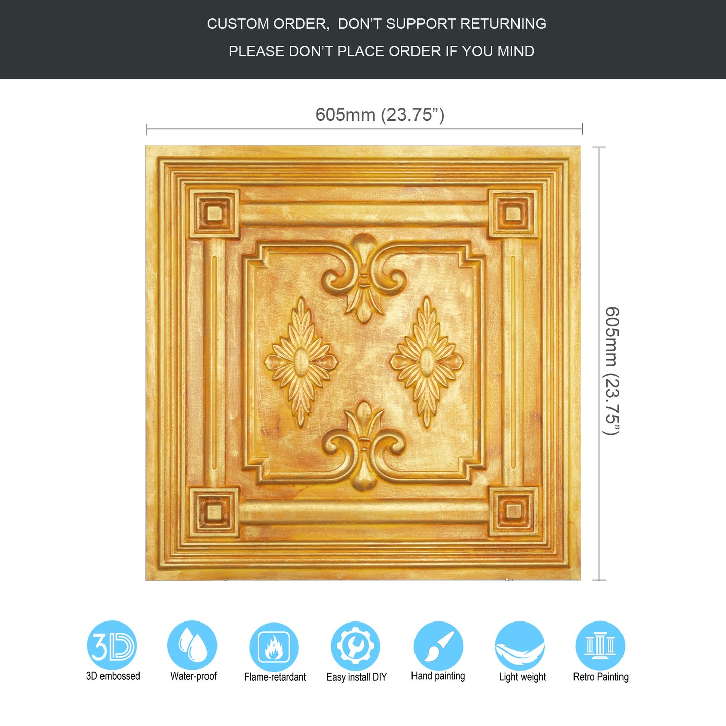 10tiles/lot Faux Metal Ceiling Tiles for Stylish Kitchens, Bedrooms and Interior Renovation PL63