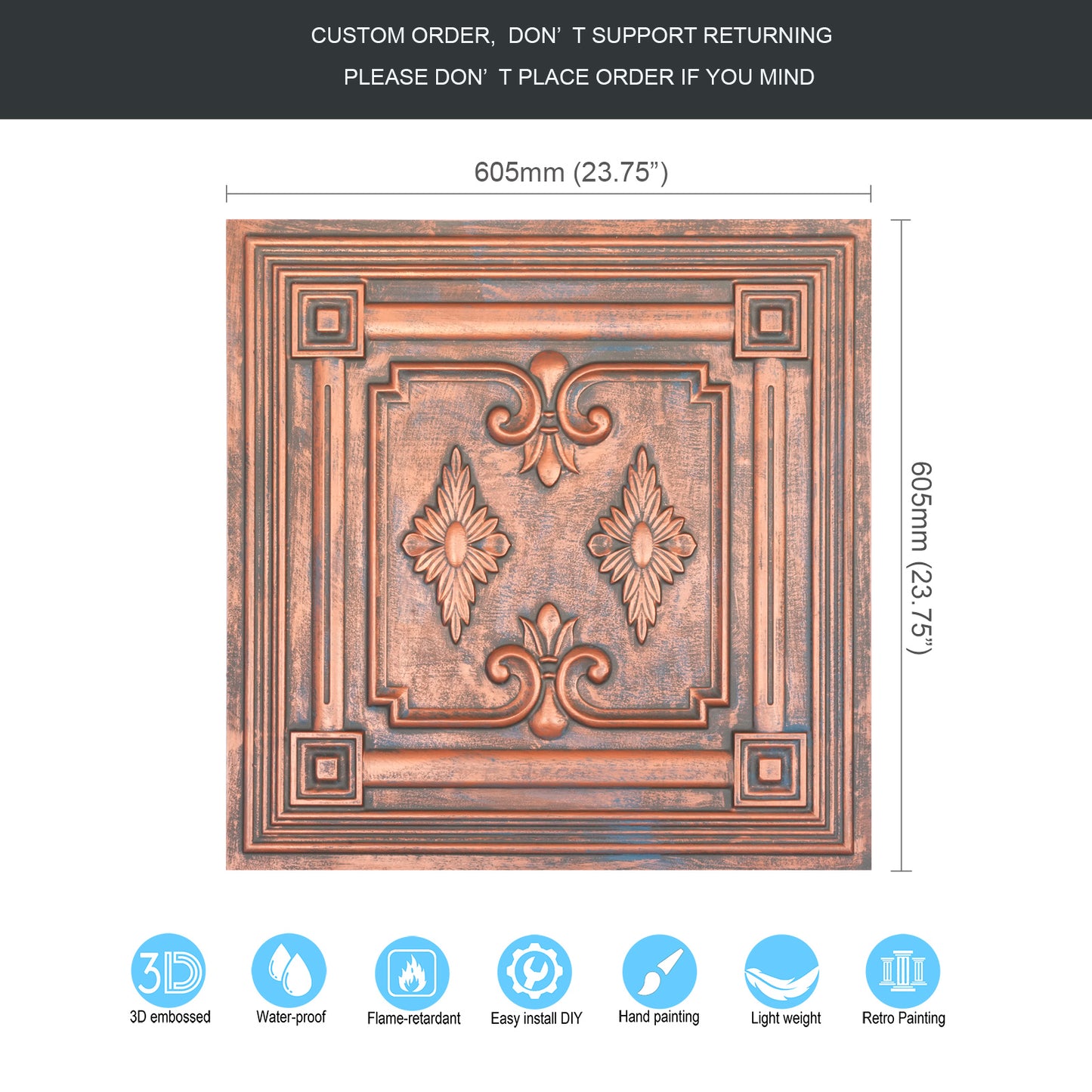 10tiles/lot Faux Metal Ceiling Tiles for Stylish Kitchens, Bedrooms and Interior Renovation PL63