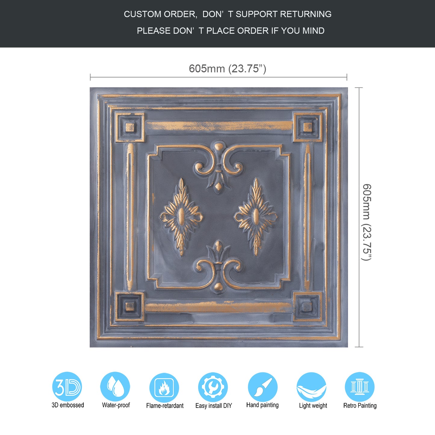 10tiles/lot Drop-In Decorative Tin Tiles for Hotels, Villas and Modern Office Buildings PL63