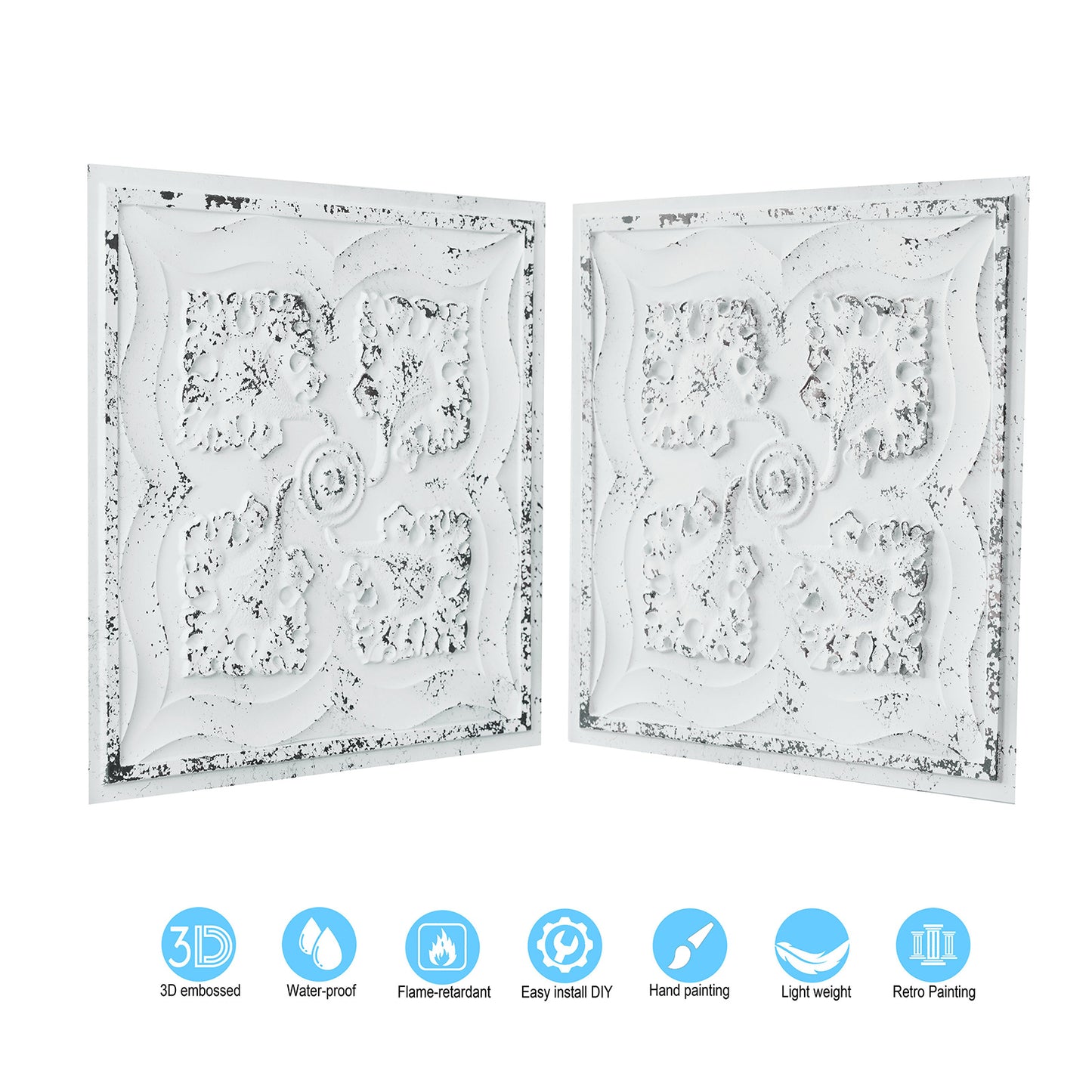 10tiles/lot Distressed Faux Tin Ceiling Tiles for Industrial Cafés, Craft Workshops and Retro Interiors PL64