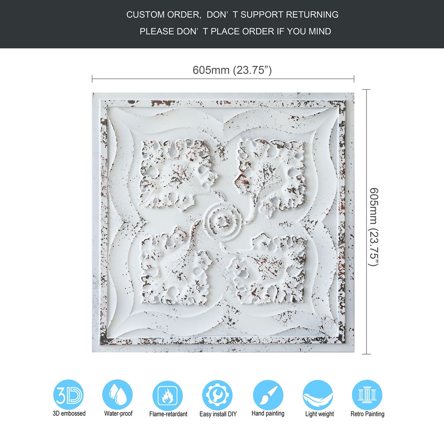 10tiles/lot Distressed Faux Tin Ceiling Tiles for Industrial Cafés, Craft Workshops and Retro Interiors PL64