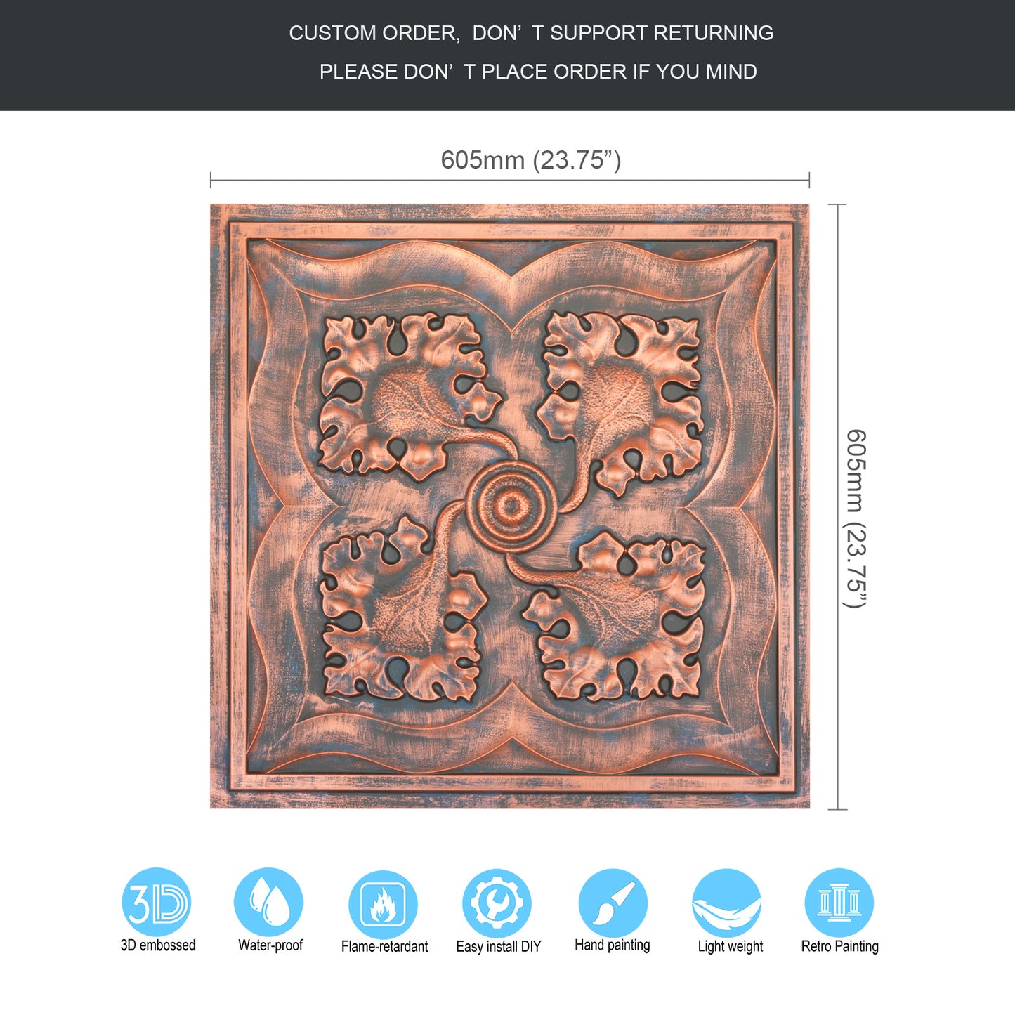 10tiles/lot DIY Faux Metal Ceiling Tile Panels for Café Bars, Studios and Artistic Interiors PL64