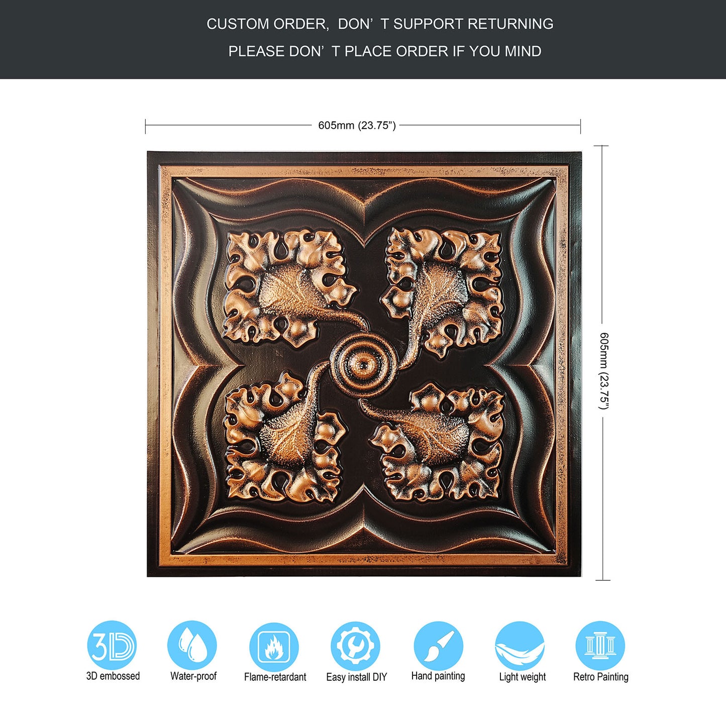 10tiles/lot DIY Faux Metal Ceiling Tile Panels for Café Bars, Studios and Artistic Interiors PL64