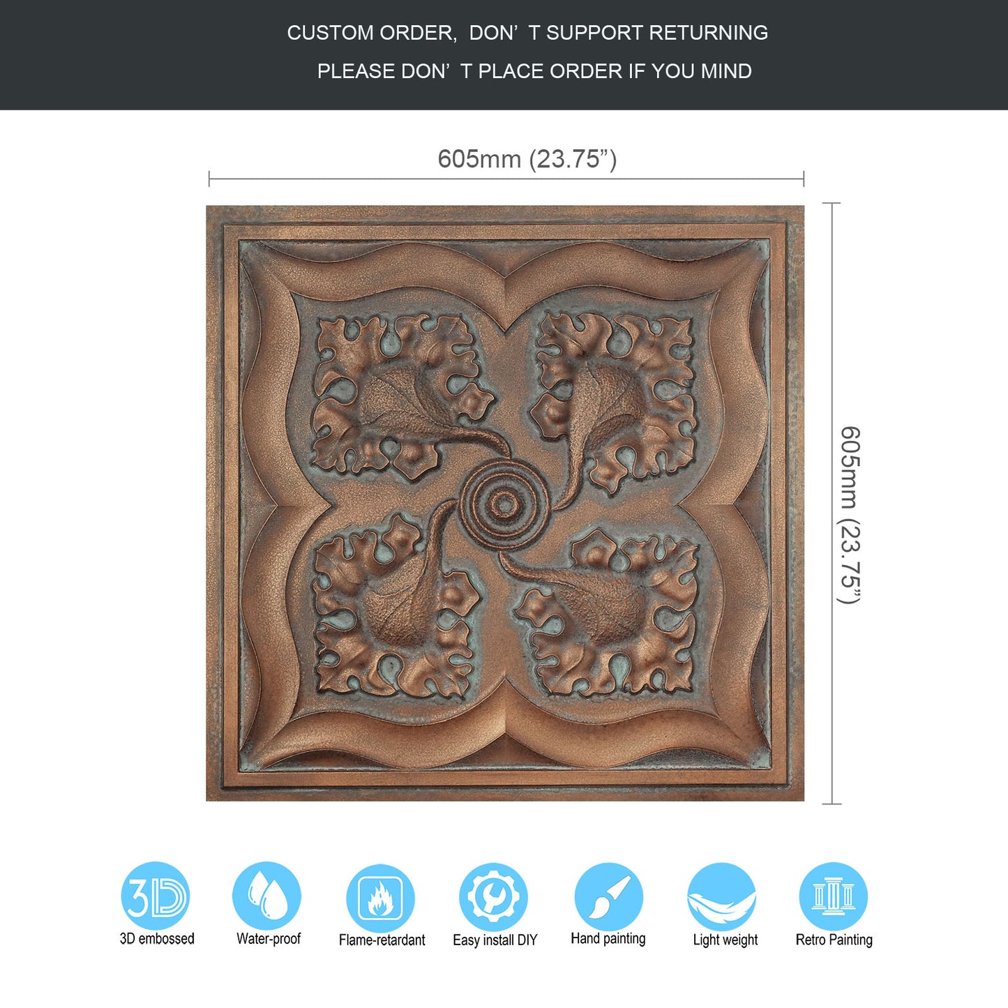 10tiles/lot DIY Faux Metal Ceiling Tile Panels for Café Bars, Studios and Artistic Interiors PL64