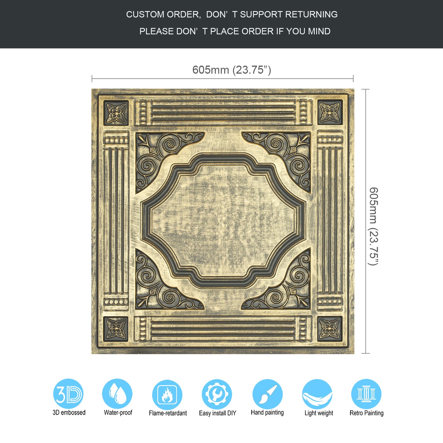 10tiles/lot Faux Tin Embossed Tiles for Luxury Apartments, Villas and Modern Home Interiors PL65