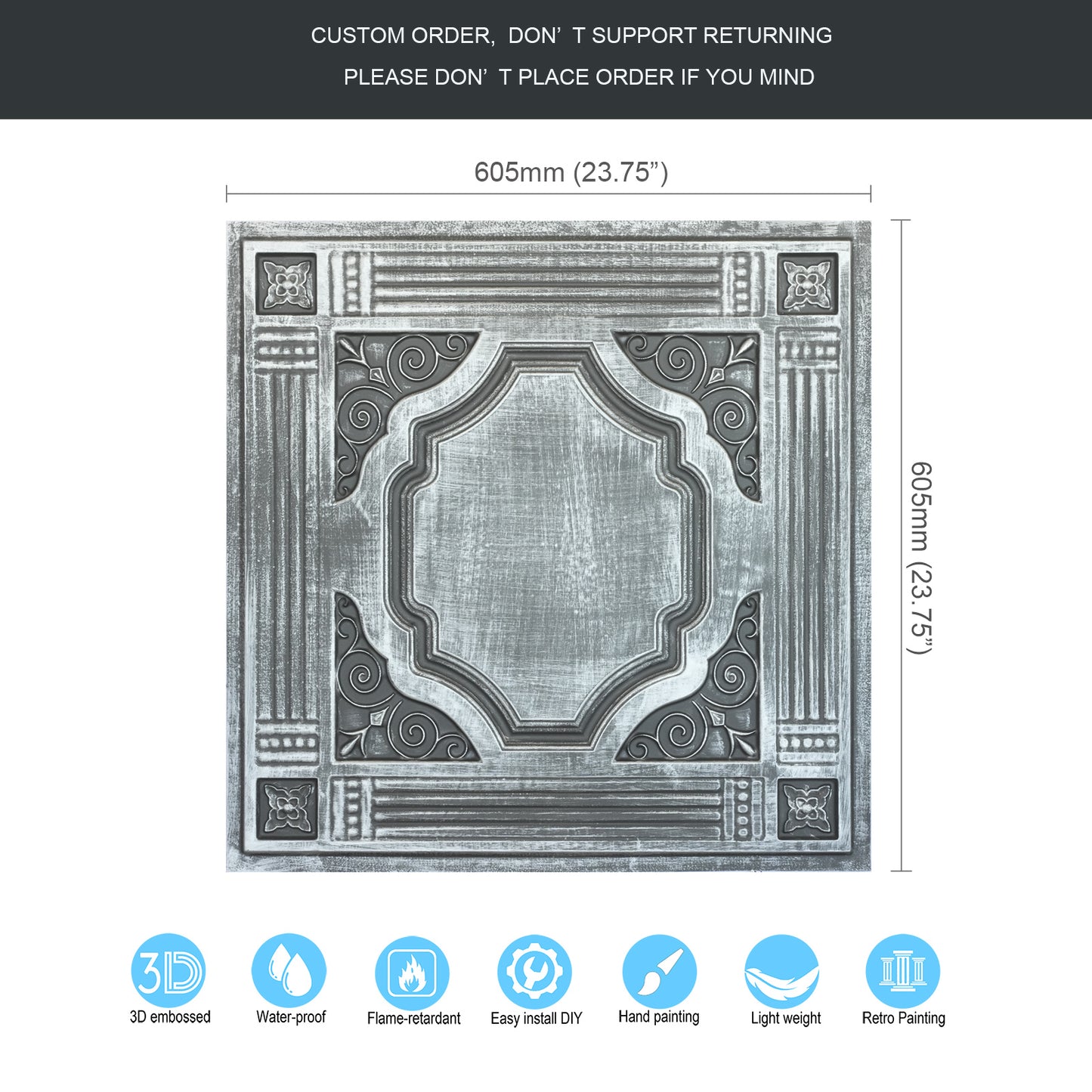 10tiles/lot DIY Faux Metal Ceiling Tile Panels for Café Bars, Studios and Artistic Interiors PL65