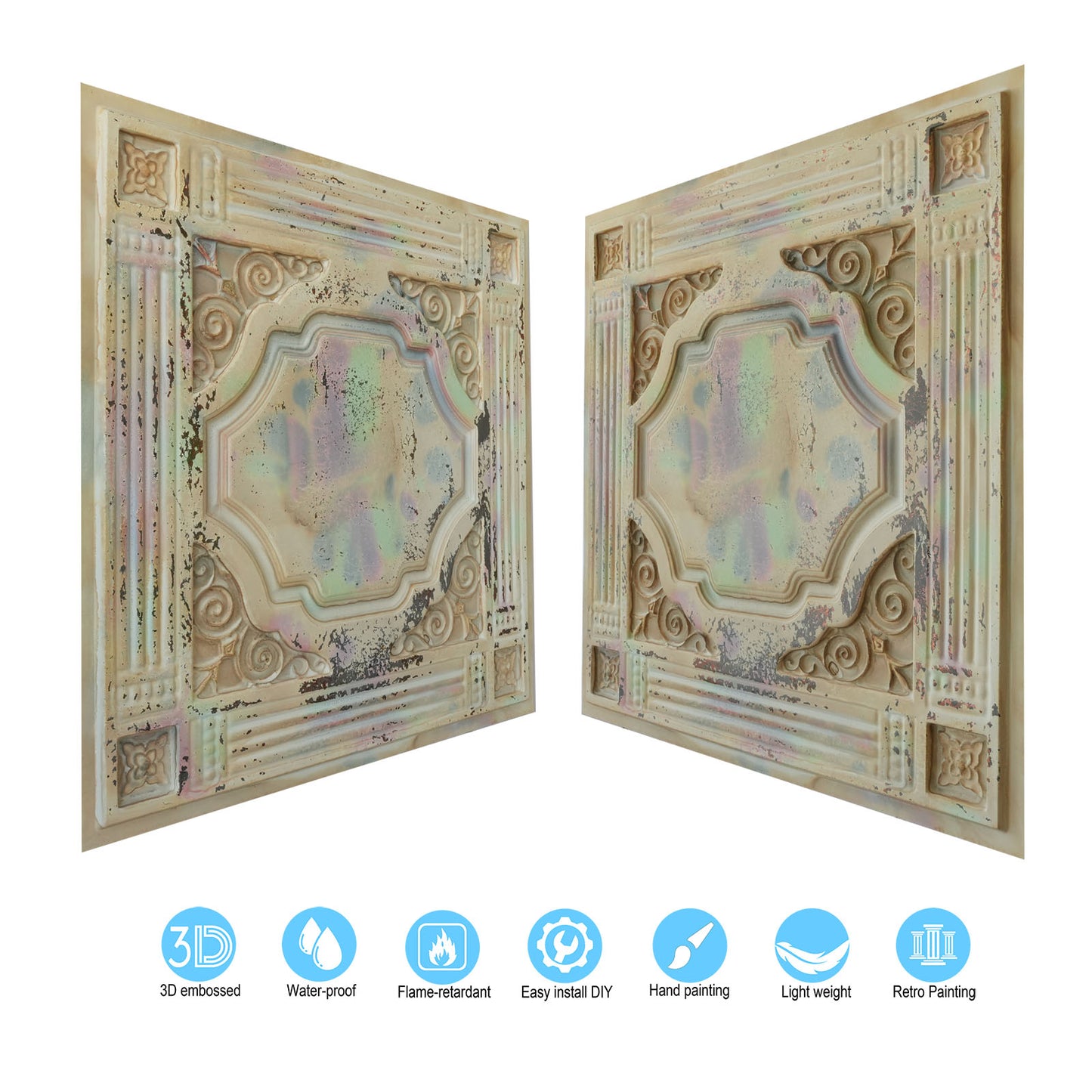 10tiles/lot Faux Tin Embossed Tiles for Luxury Apartments, Villas and Modern Home Interiors PL65