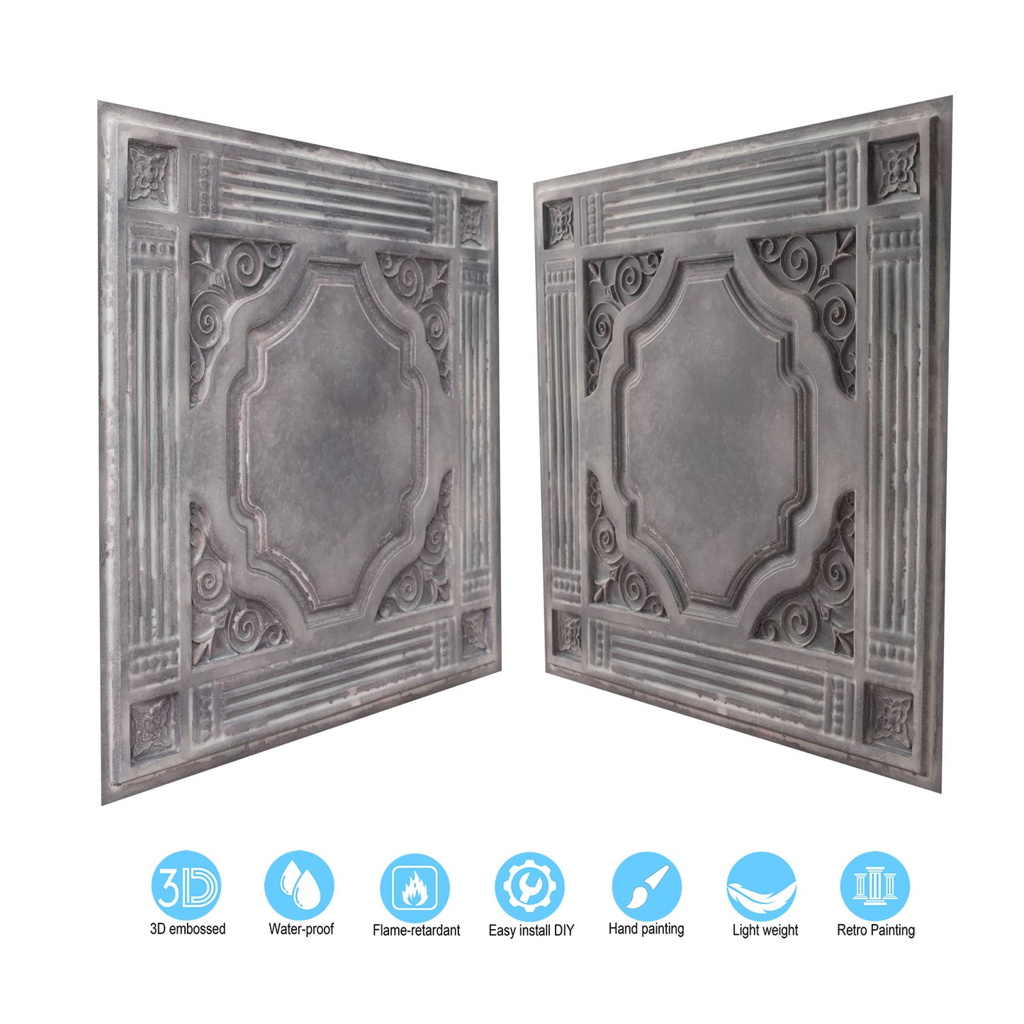 10tiles/lot DIY Faux Metal Ceiling Tile Panels for Café Bars, Studios and Artistic Interiors PL65