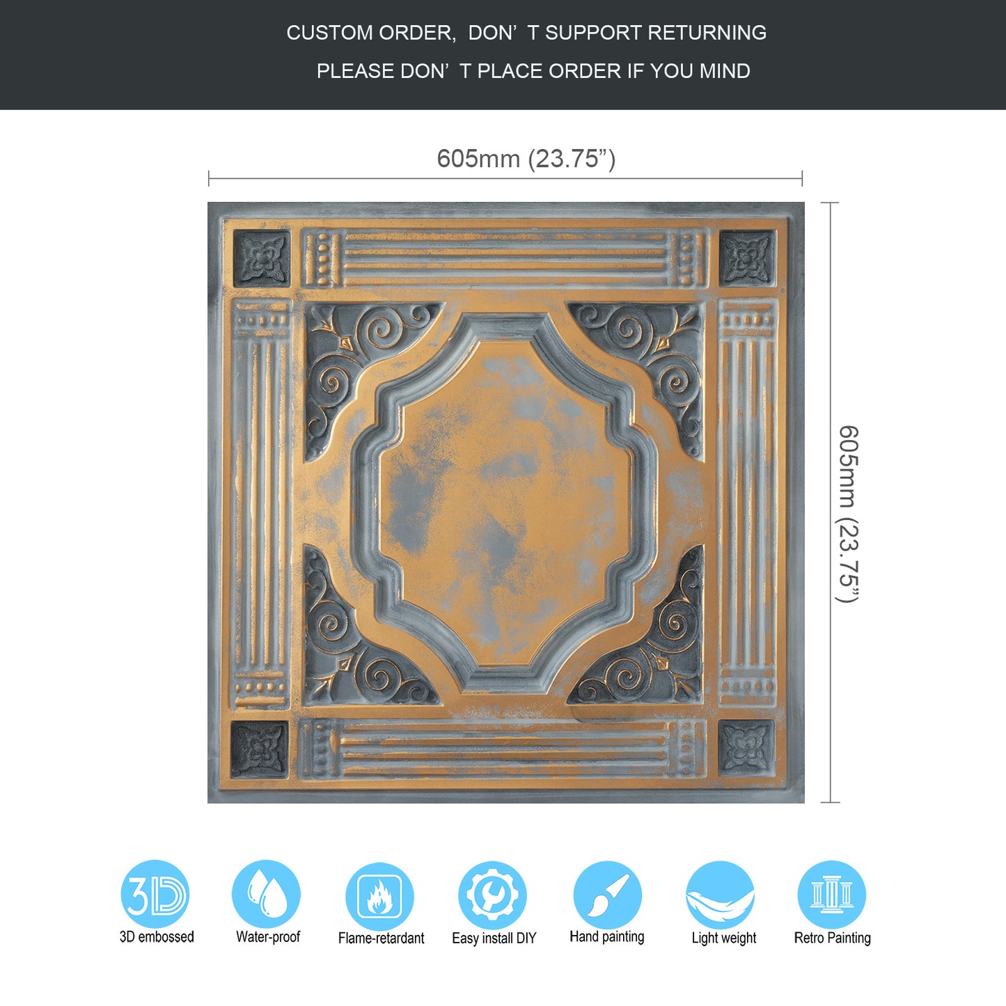 10tiles/lot Faux Tin Embossed Tiles for Luxury Apartments, Villas and Modern Home Interiors PL65