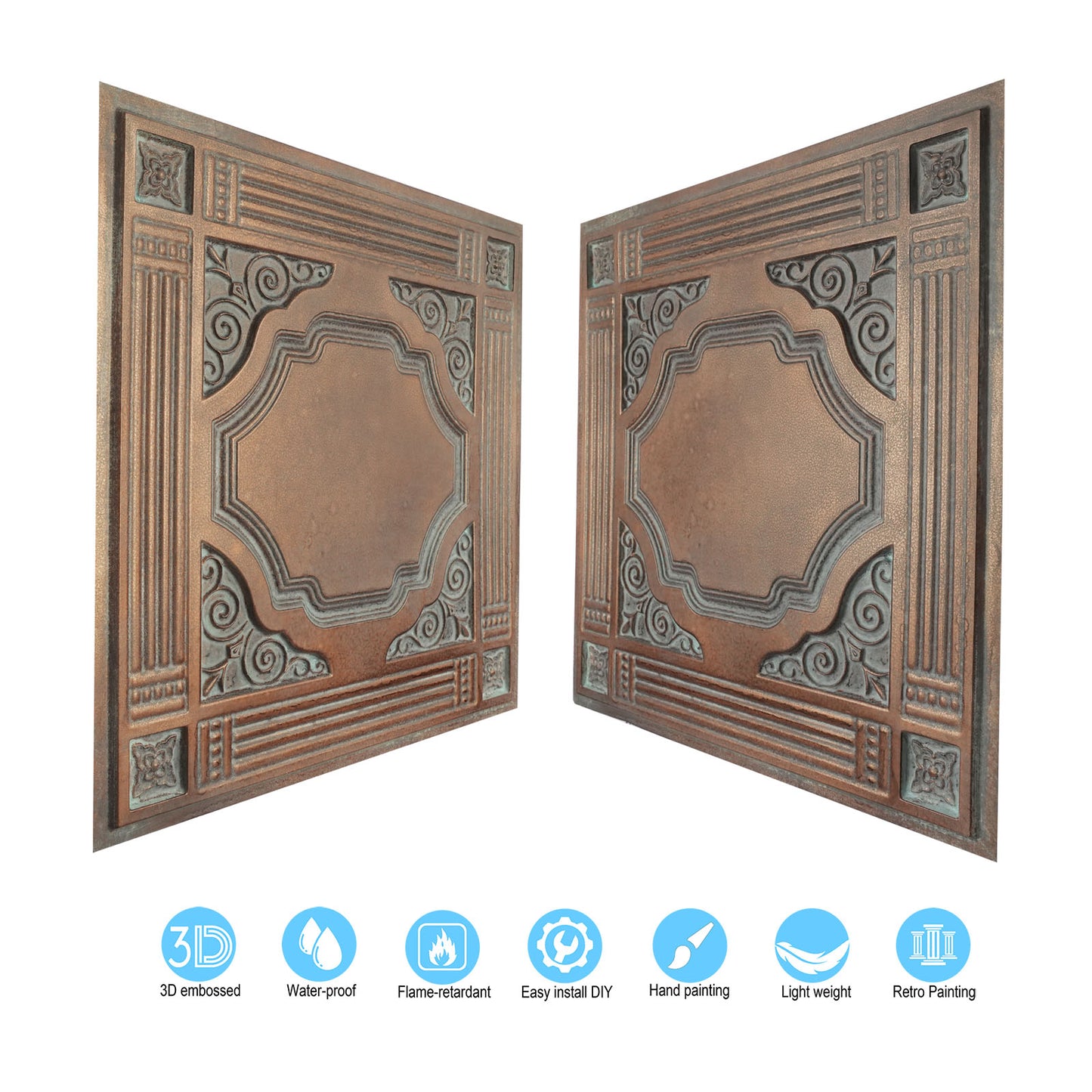 10tiles/lot DIY Faux Metal Ceiling Tile Panels for Café Bars, Studios and Artistic Interiors PL65