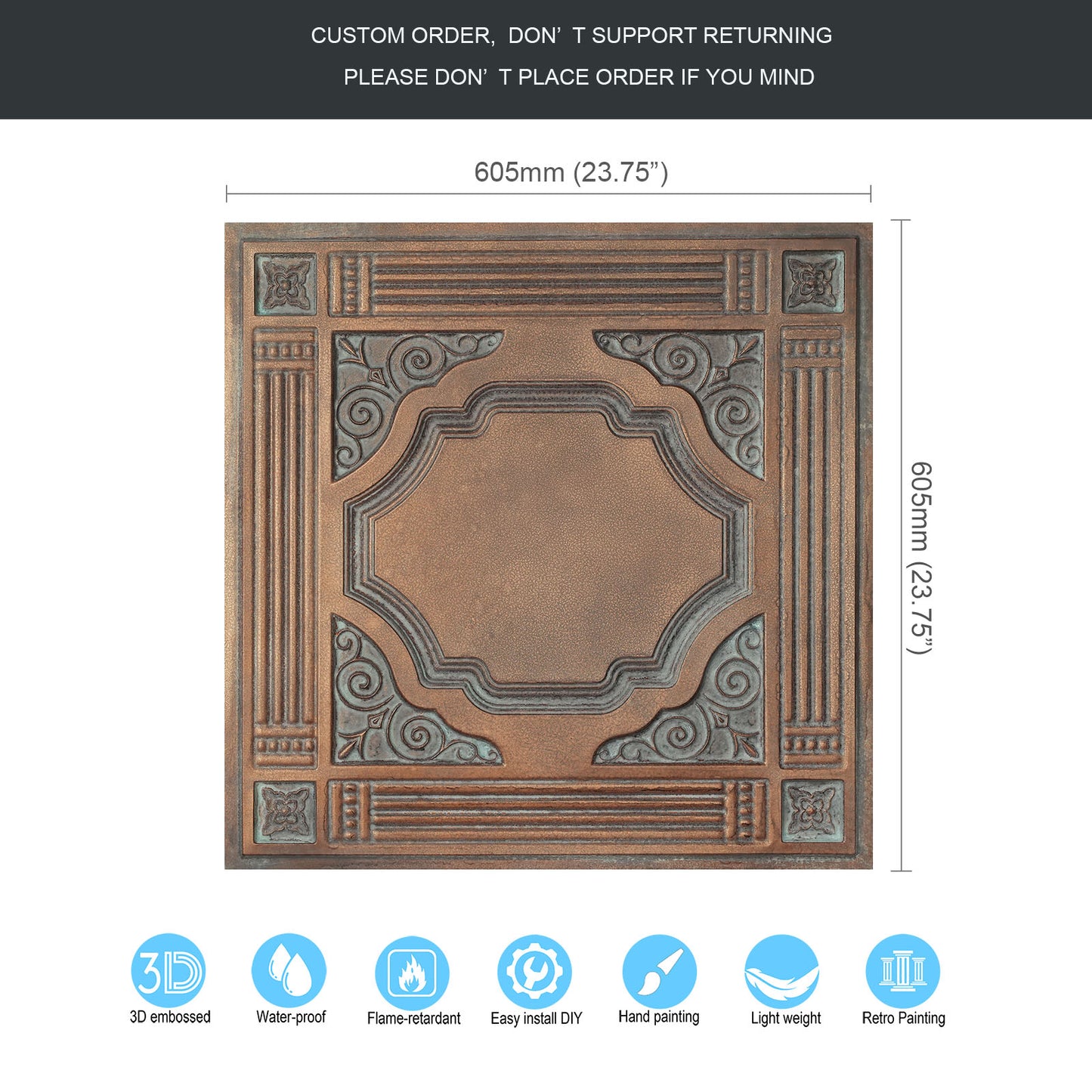 10tiles/lot DIY Faux Metal Ceiling Tile Panels for Café Bars, Studios and Artistic Interiors PL65