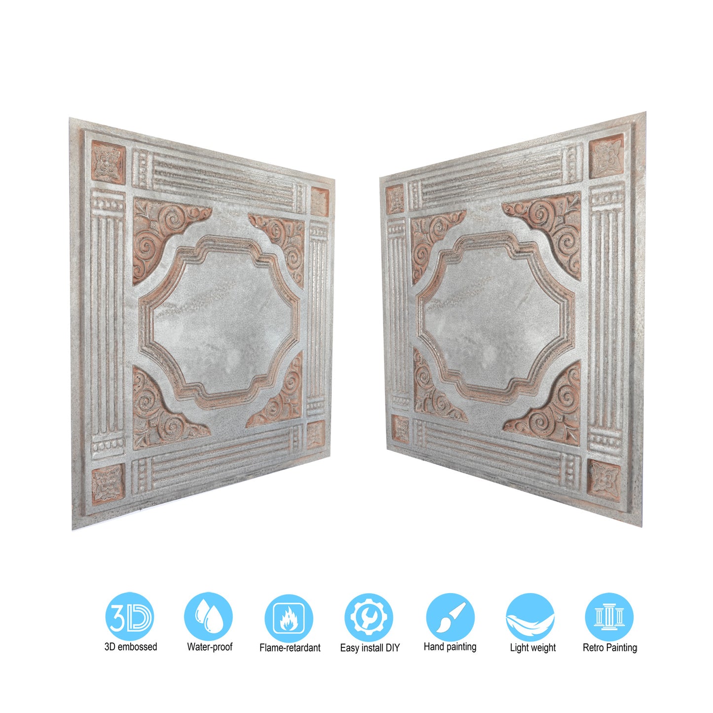 10tiles/lot DIY Faux Metal Ceiling Tile Panels for Café Bars, Studios and Artistic Interiors PL65