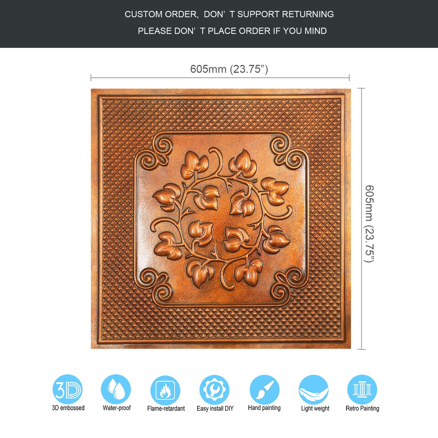 10tiles/lot Vintage Ceiling Tiles for Wine Cellars, Old-World Restaurants and Artistic Rooms PL66