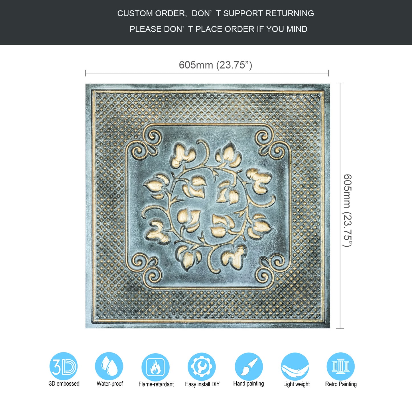 10tiles/lot Antique Ceiling Tiles for Premium Hotels, Mansions, Villas and Classic Dining Rooms PL66