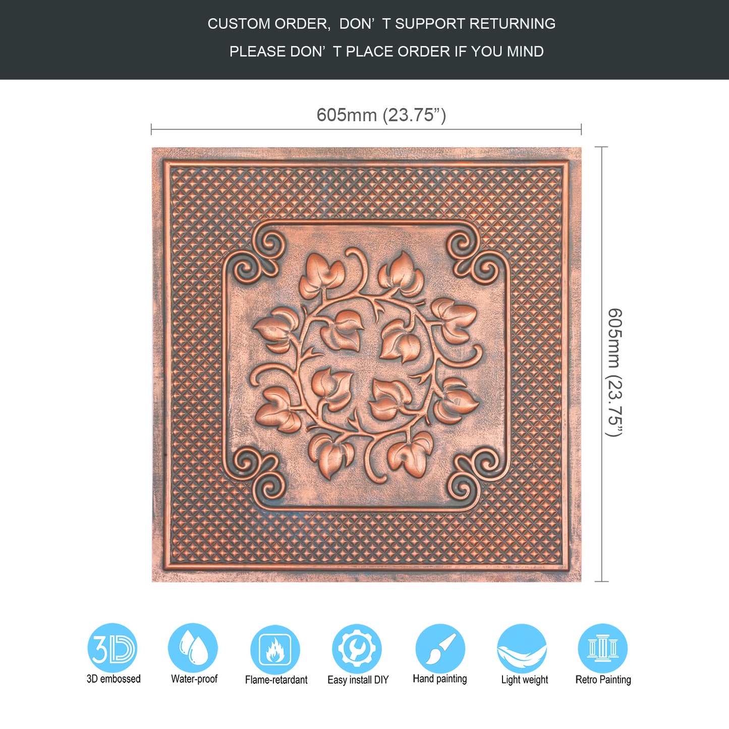 10tiles/lot Vintage Ceiling Tiles for Wine Cellars, Old-World Restaurants and Artistic Rooms PL66