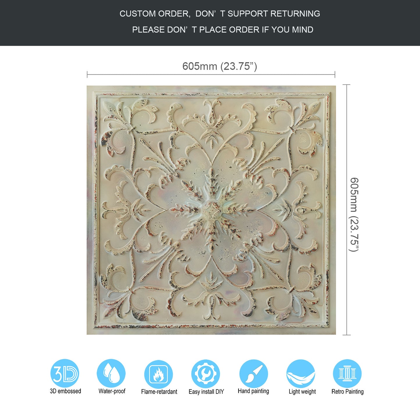 10tiles/lot Faux Metal Ceiling Tiles for Bars, Cafés, Lounges and Contemporary Interiors PL70