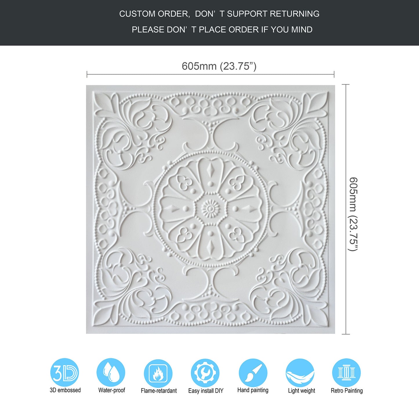 10tiles/lot Embossed Decorative Ceiling Tiles for Luxury Hotels, Apartments and Signature Rooms PL71