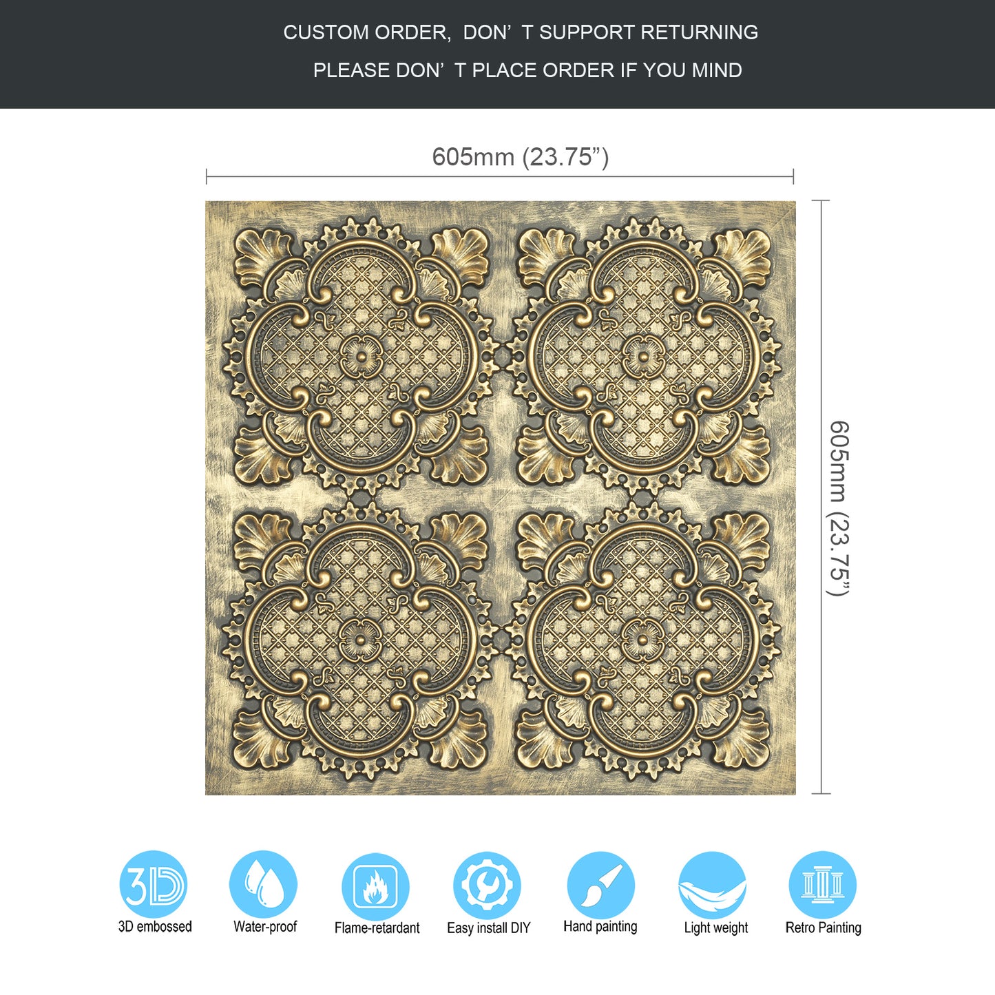 10tiles/lot Faux Metal Ceiling Tiles for Bars, Cafés, Lounges and Contemporary Interiors PL80