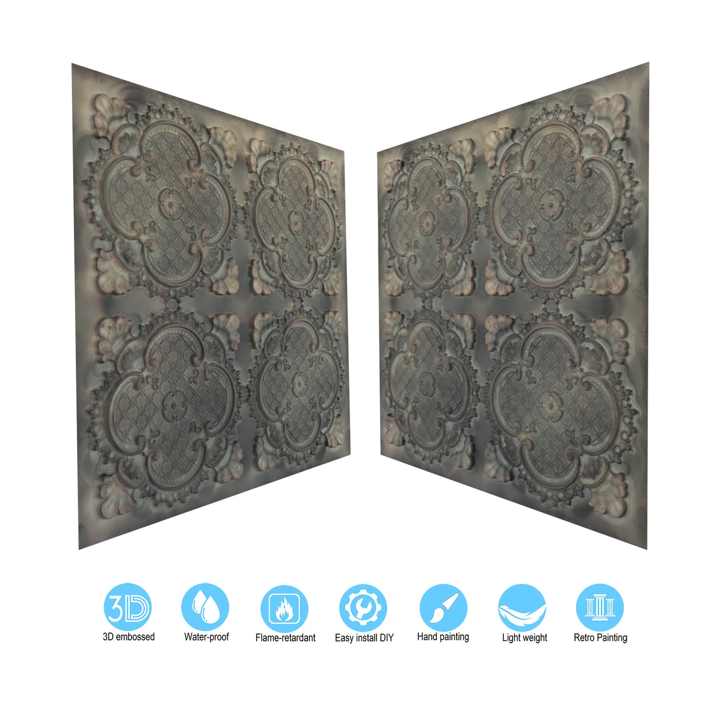 10tiles/lot Faux Metal Ceiling Tiles for Bars, Cafés, Lounges and Contemporary Interiors PL80