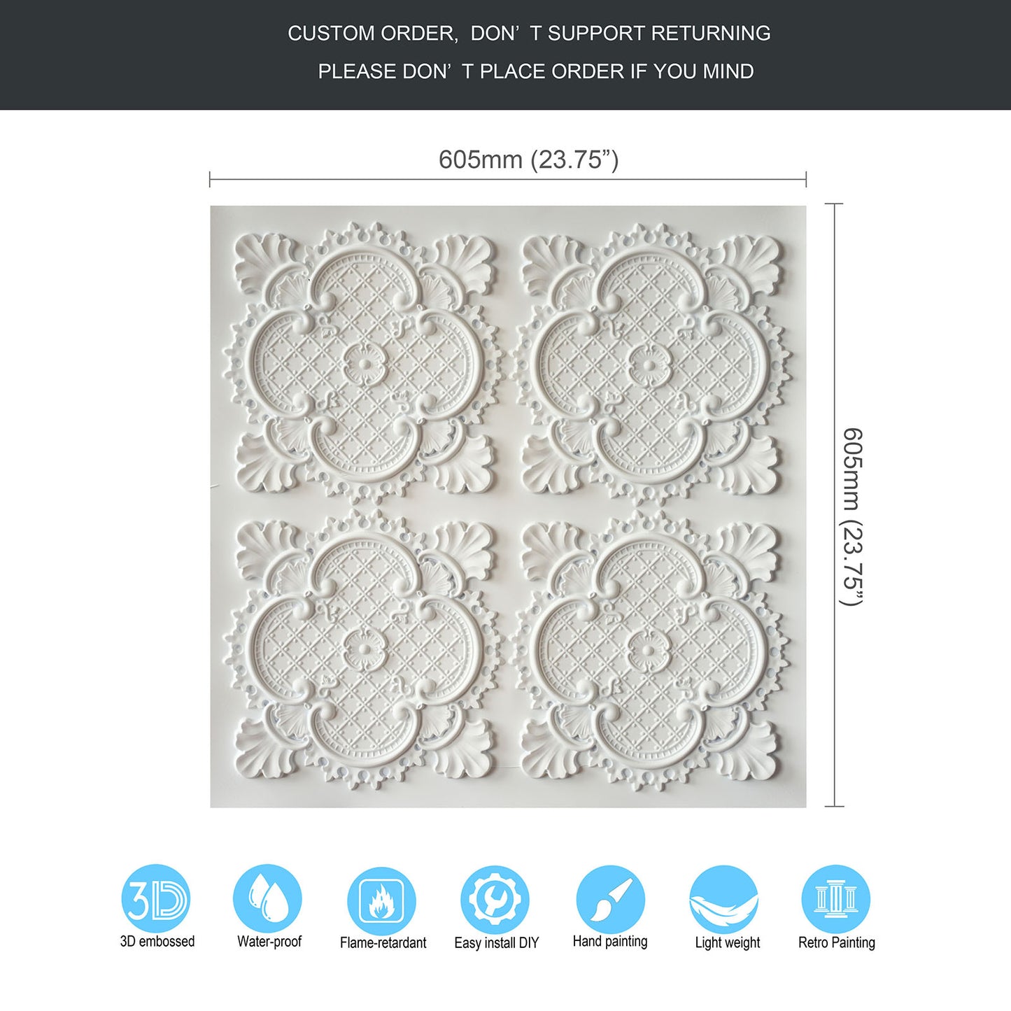 10tiles/lot Decorative Ceiling Tiles for Luxury Hotels, Villas, Salons and High-End Interiors PL80