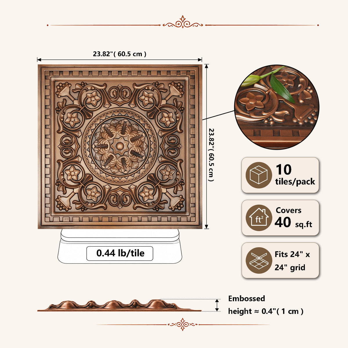 PL83 Aged Copper ceiling tile PL83 AC Size.jpg