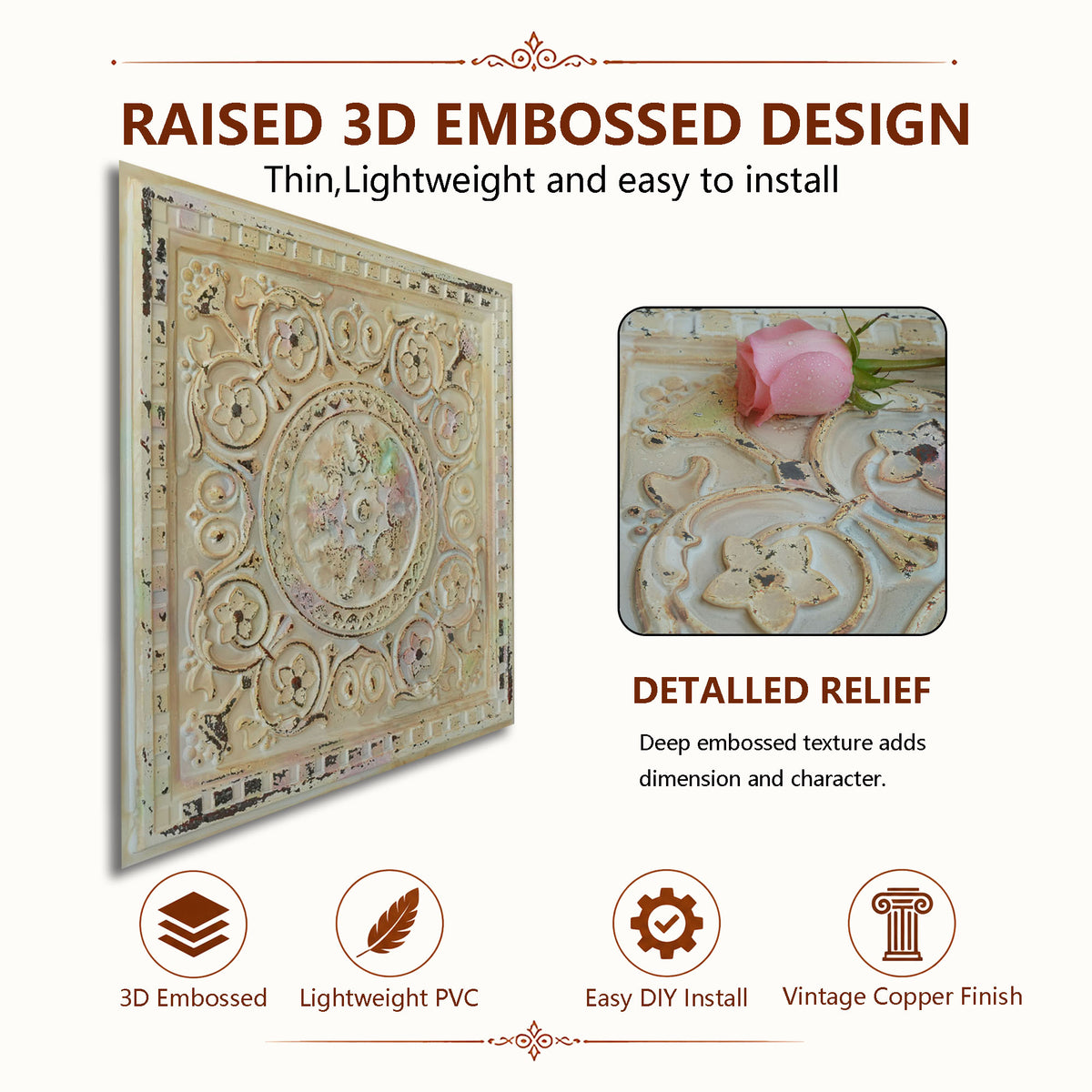 PAINTSDECOR embossed ceiling tiles for living room PL83 10-pack