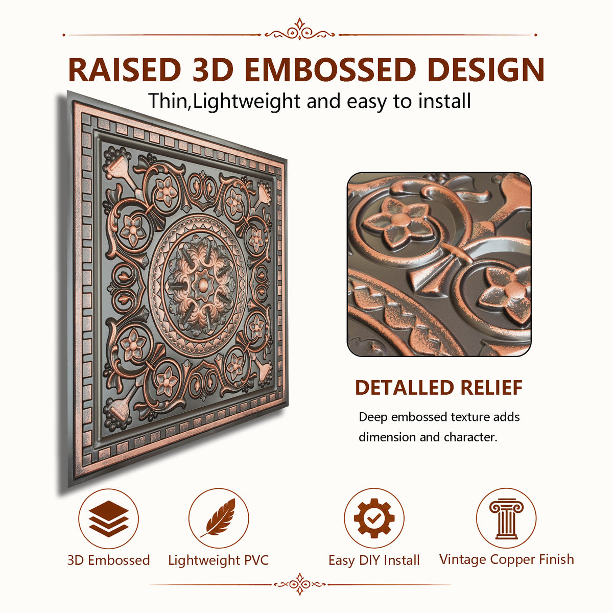 PAINTSDECOR vintage ceiling tiles for Dining rooms PL83 10-pack