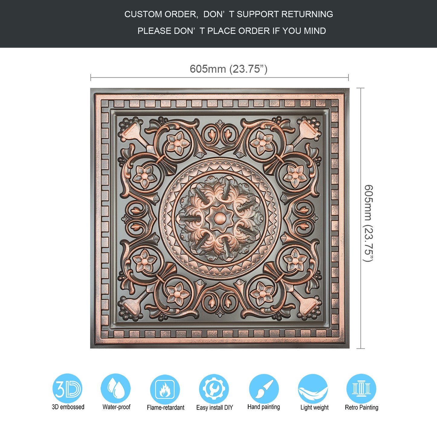 10tiles/lot Drop-In Decorative Tin Tiles for Hotels, Villas and Modern Office Buildings PL83