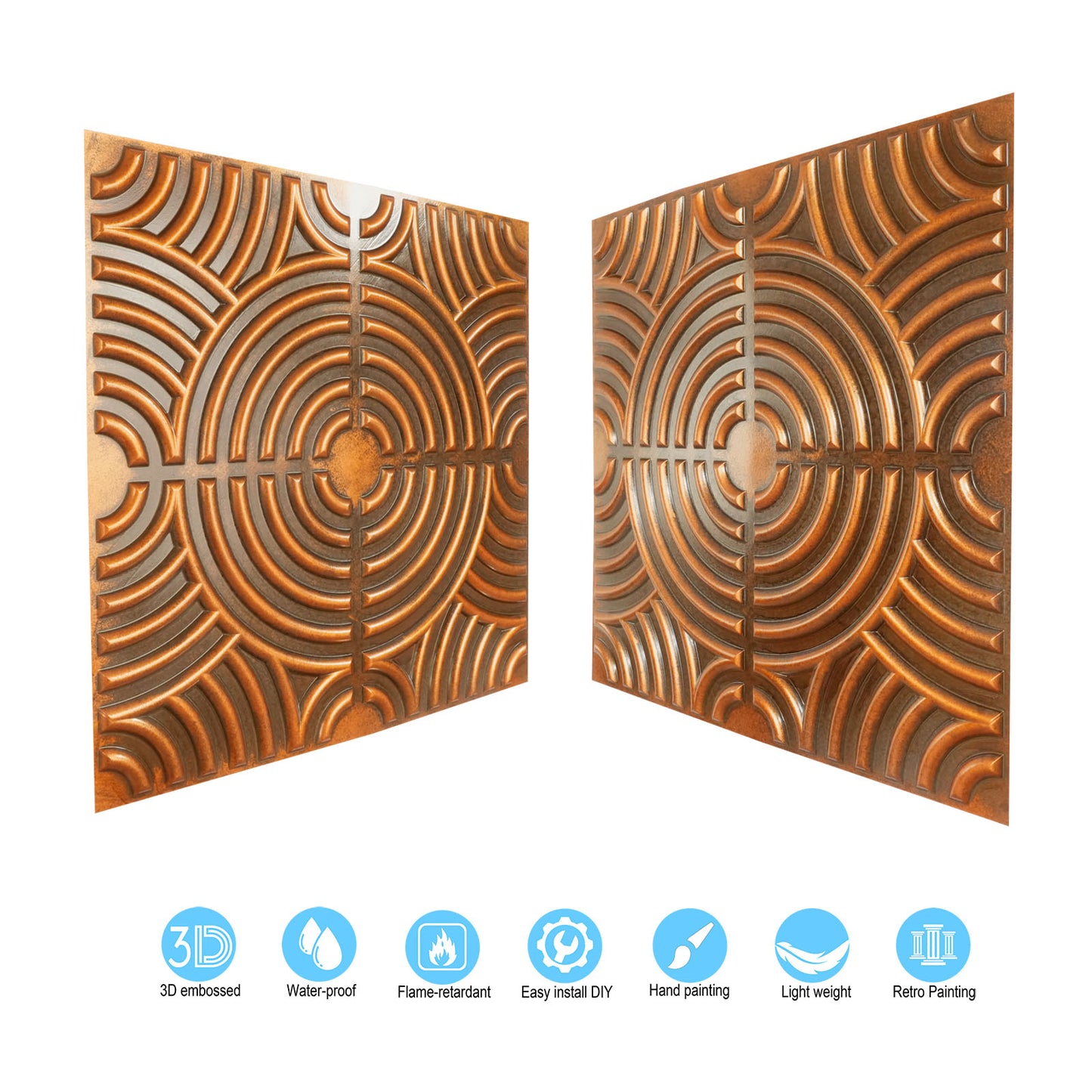 10tiles/lot Glue up faux Tin Ceiling Tiles copper color for Bars, Plastic, Coffer, DIY ceiling panels PL84