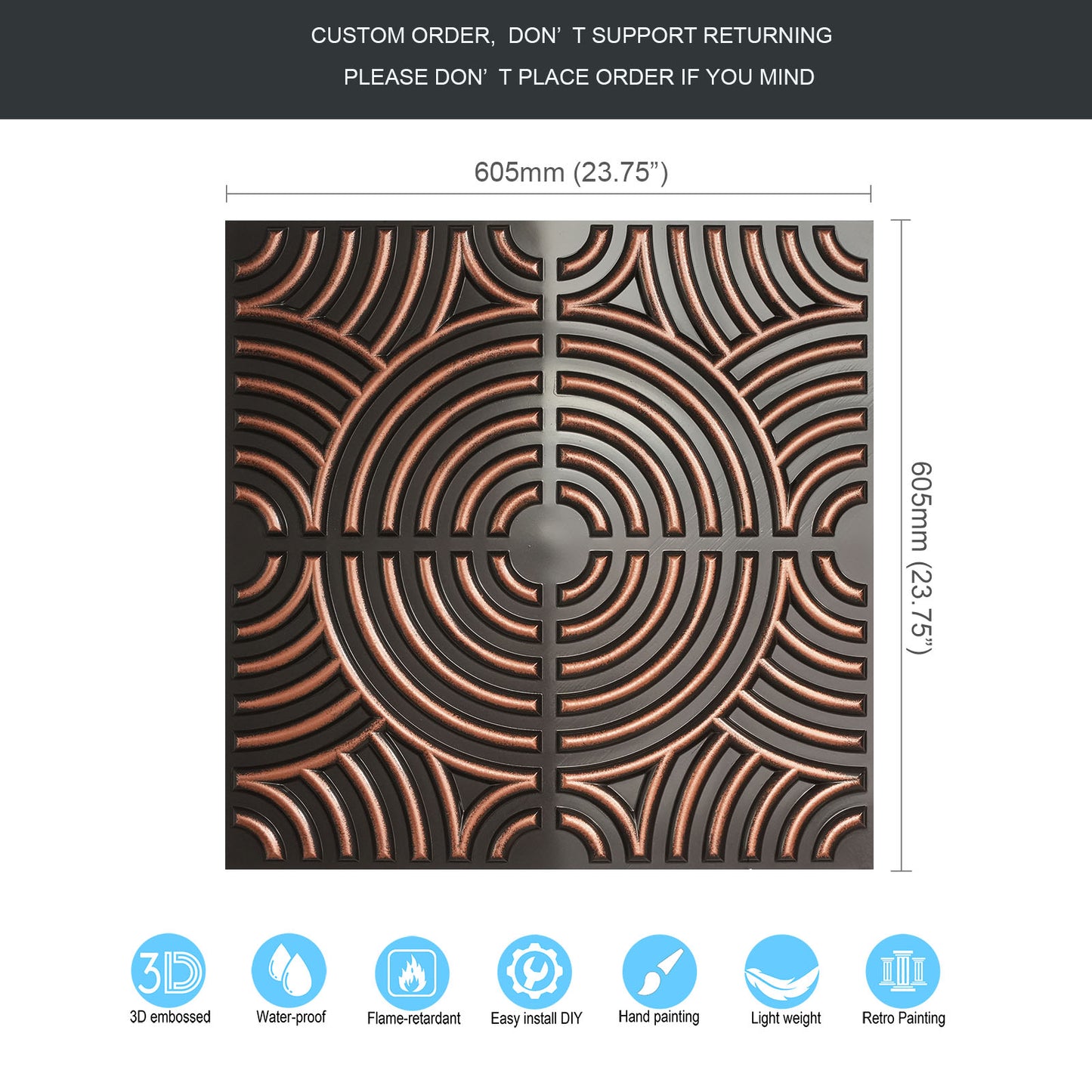 10tiles/lot Glue up faux Tin Ceiling Tiles copper color for Bars, Plastic, Coffer, DIY ceiling panels PL84