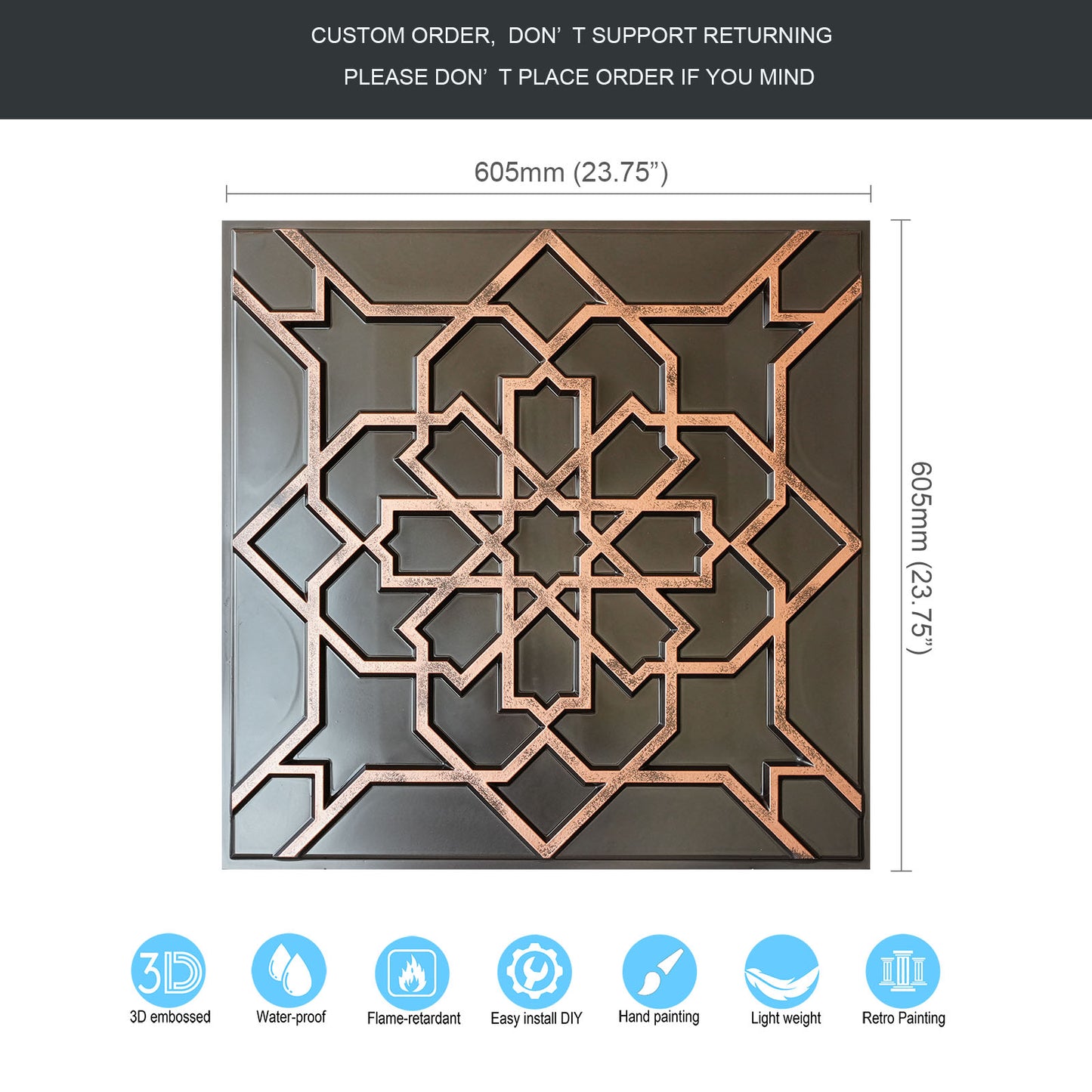 10tiles/lot Drop-In faux Tin Ceiling Tiles copper color for Bars, Nightclub, Barbers,beauty salon ceiling panelsPL85
