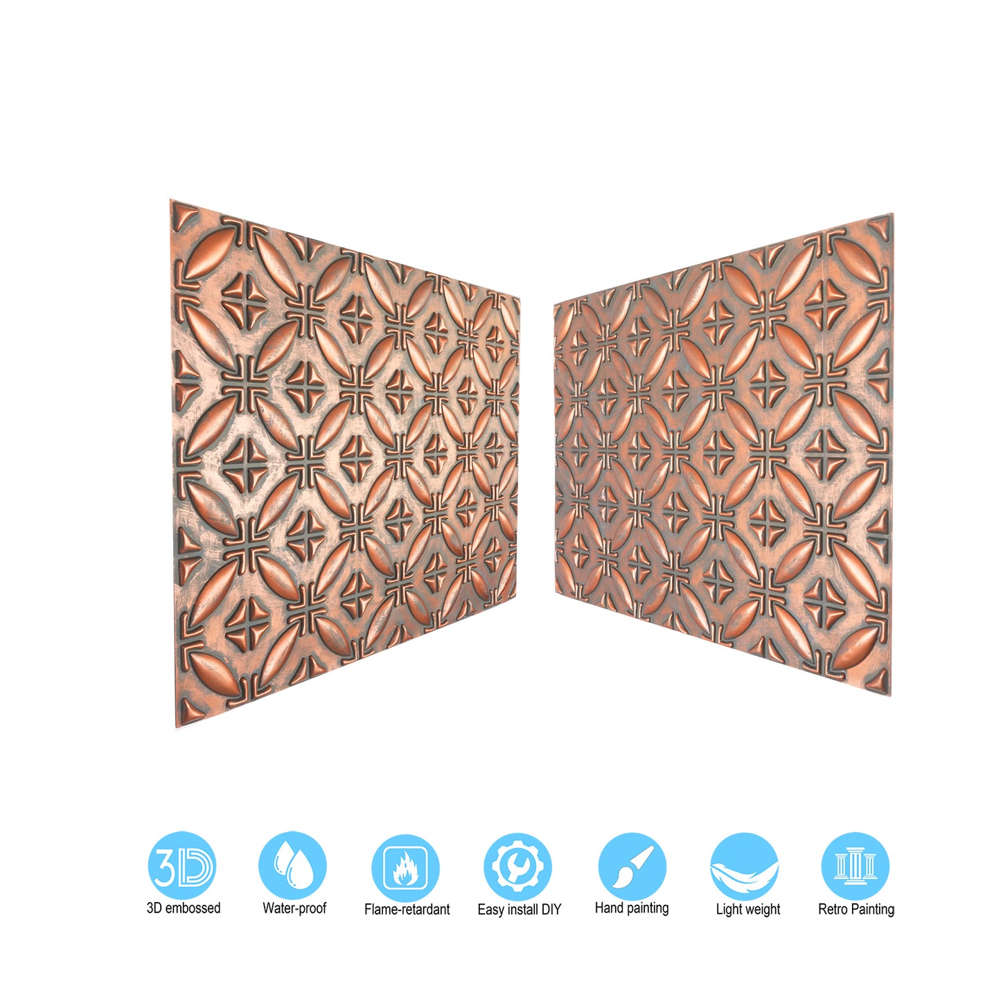 10tiles/lot Textured PVC Ceiling Tiles for Light-Luxury Restaurants, Salons and Beauty Studios PLB38