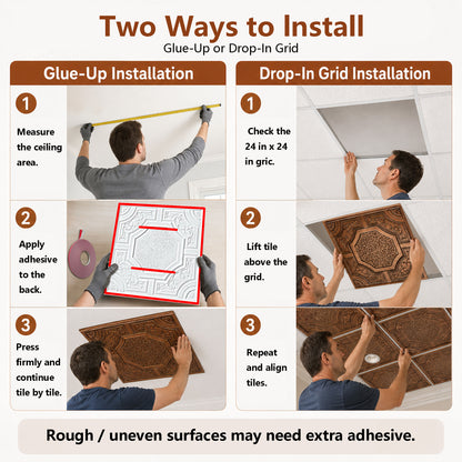 PAINTSDECOR PL06 2x2 ft PVC Ceiling Tiles, Aged Copper, Drop-In or Glue-Up, 10-Pack