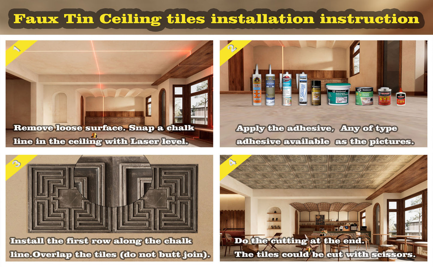 10Pcs Aged Decorative Ceiling Panels for Rustic Inns, Guesthouses and Boutique Hotels PL09